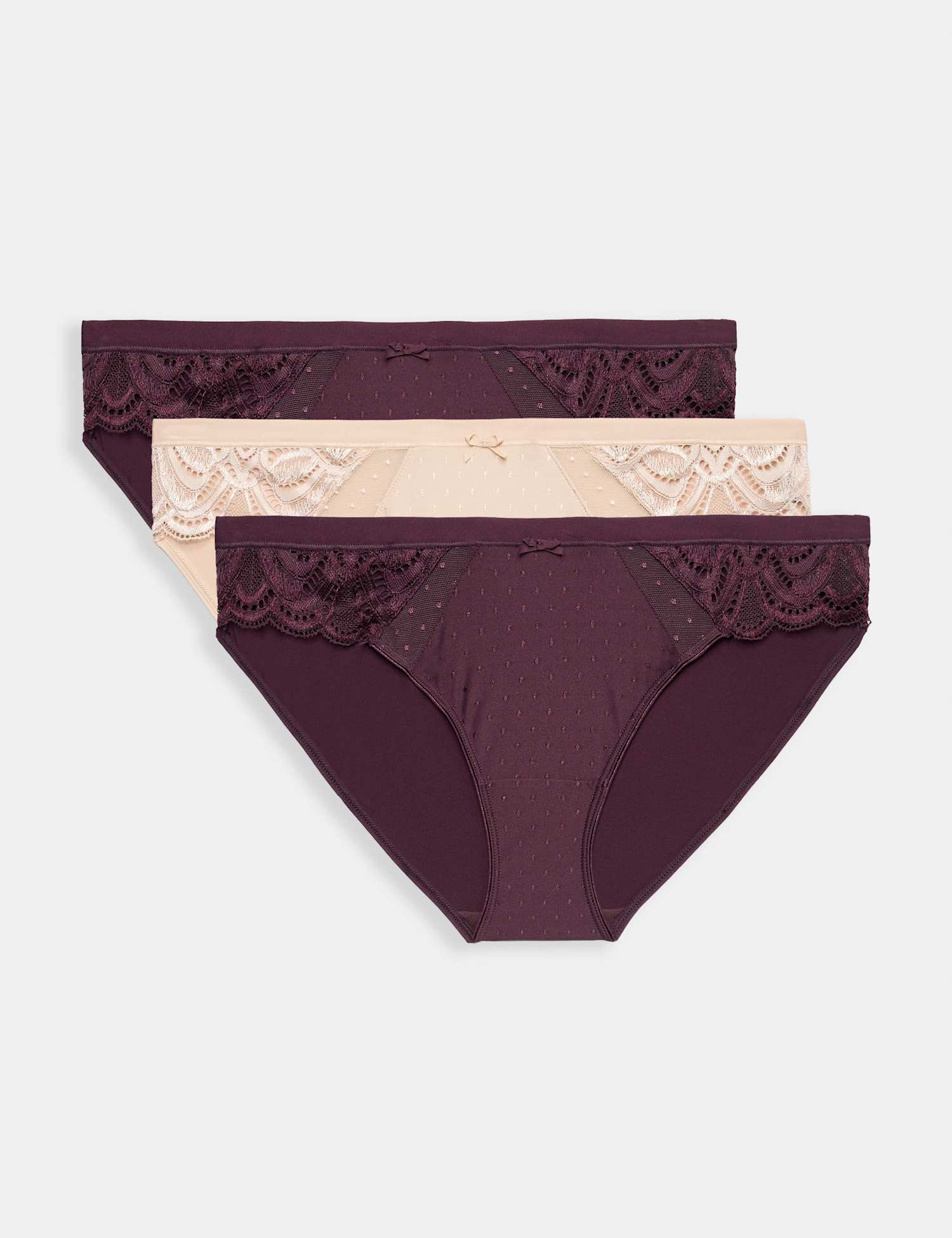 M&S 3pk Amelia Lace Bikini Knickers Dark Aubergine