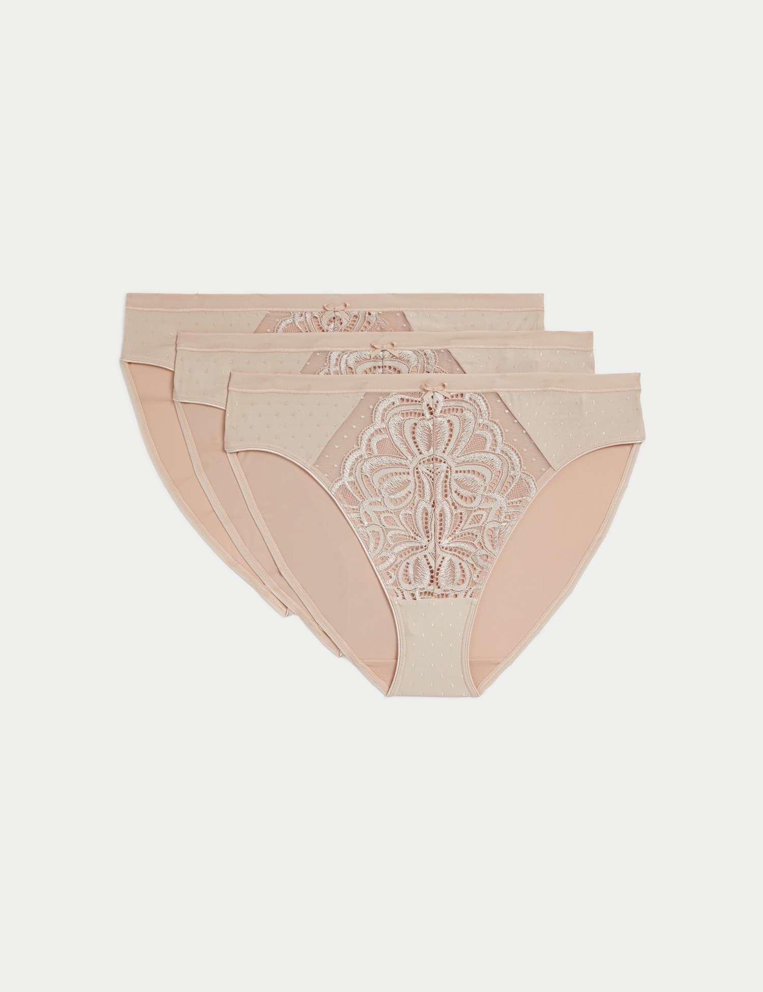 M&S 3pk Amelia Lace High Leg Knickers Opaline