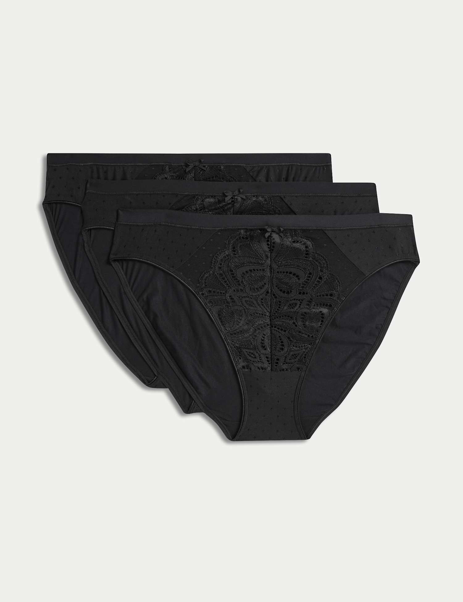 M&S 3pk Amelia Lace High Leg Knickers Black