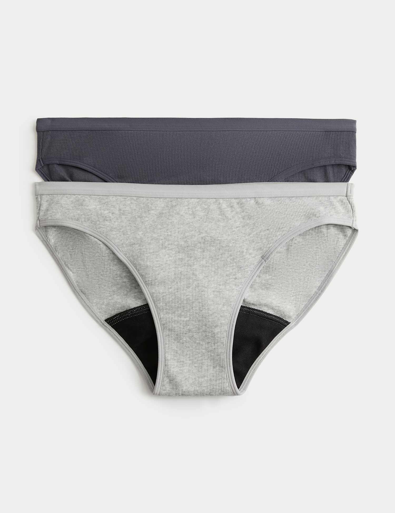 M&S 2 Pack Ribbed Period Bikini Knickers Grey Mix
