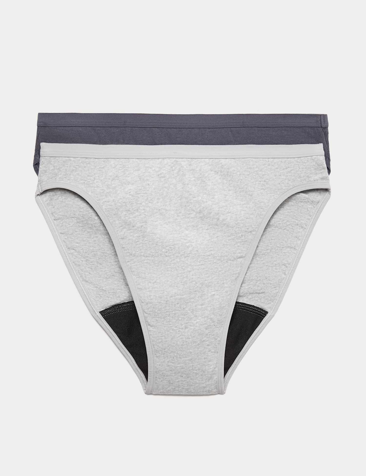 M&S 2 Pack Heavy Absorbency Period High Leg Knickers Grey Mix