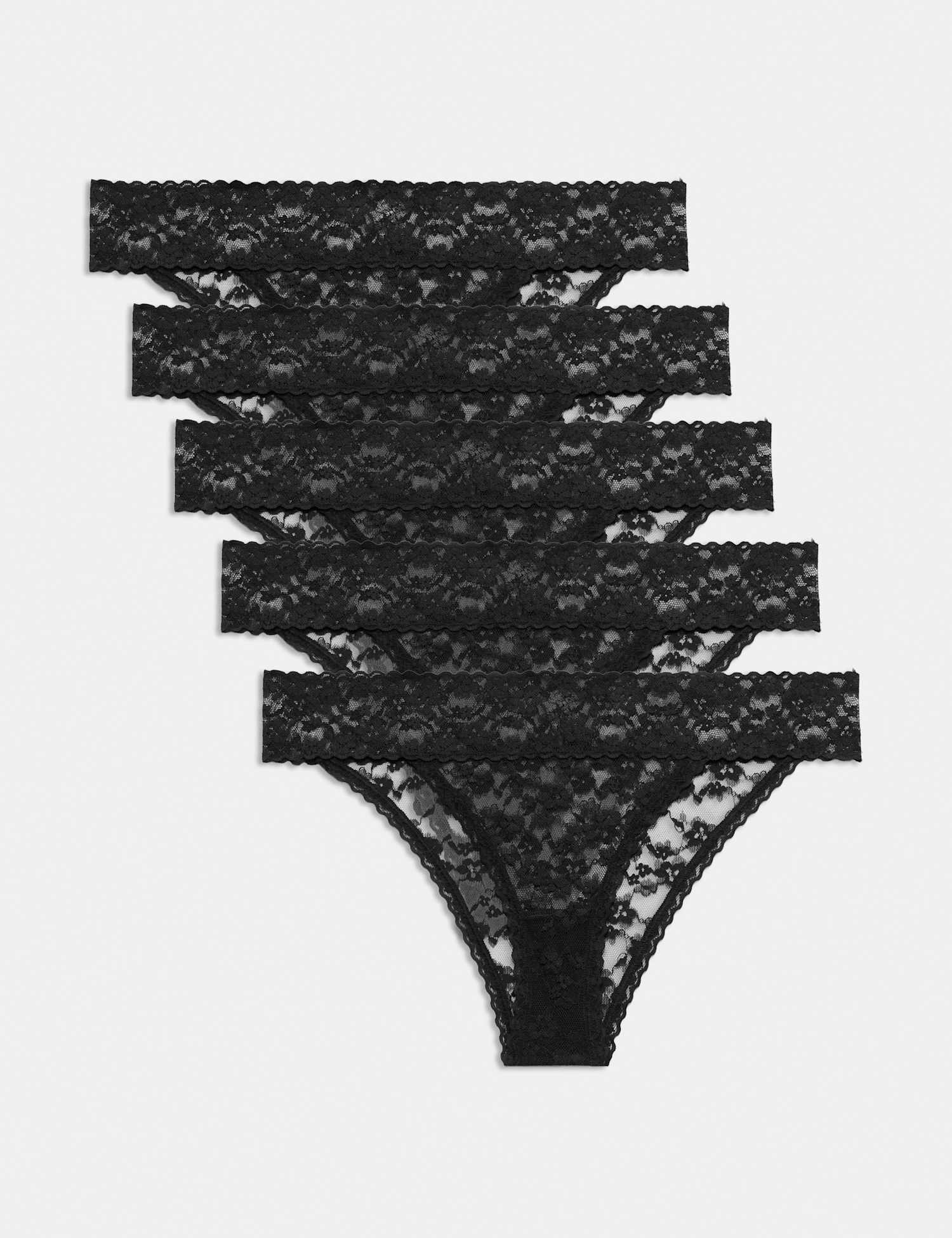 M&S 5 Pack All Over Lace Brazilian Knickers Black