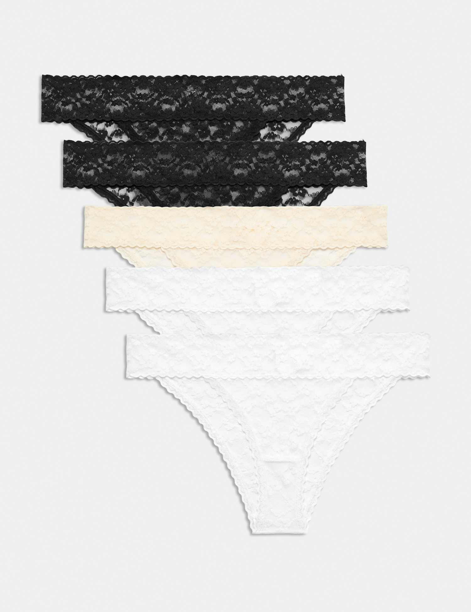 M&S 5 Pack All Over Lace Brazilian Knickers Black Mix