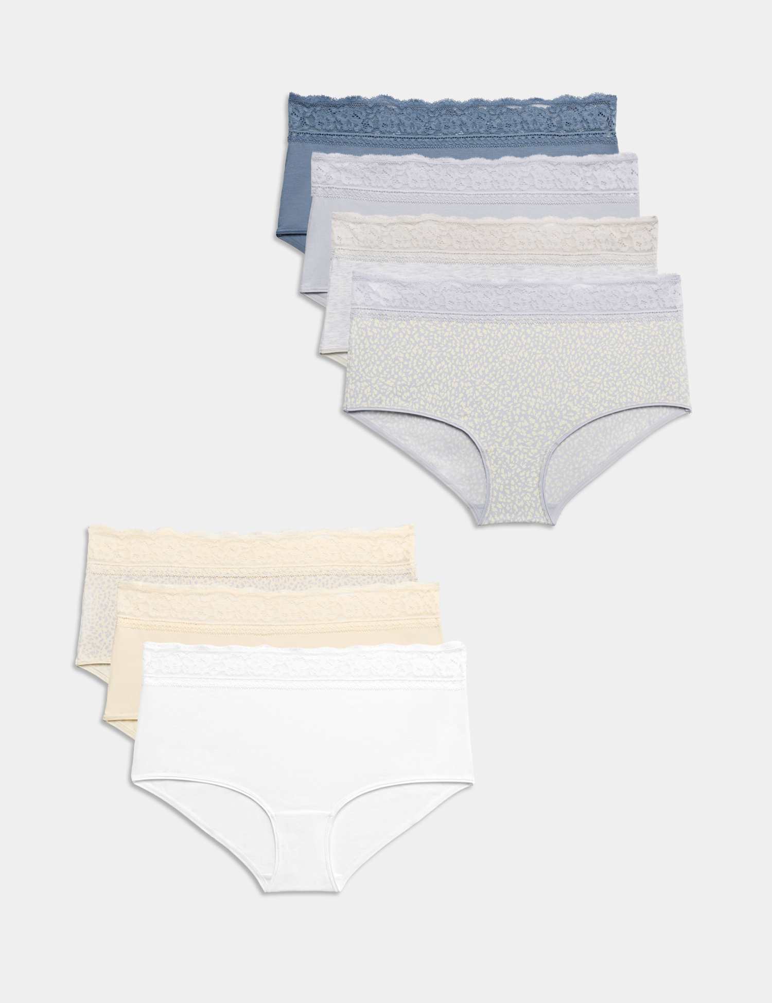 M&S 7 Pack Cotton Rich High Rise Knicker Shorts Light Cream