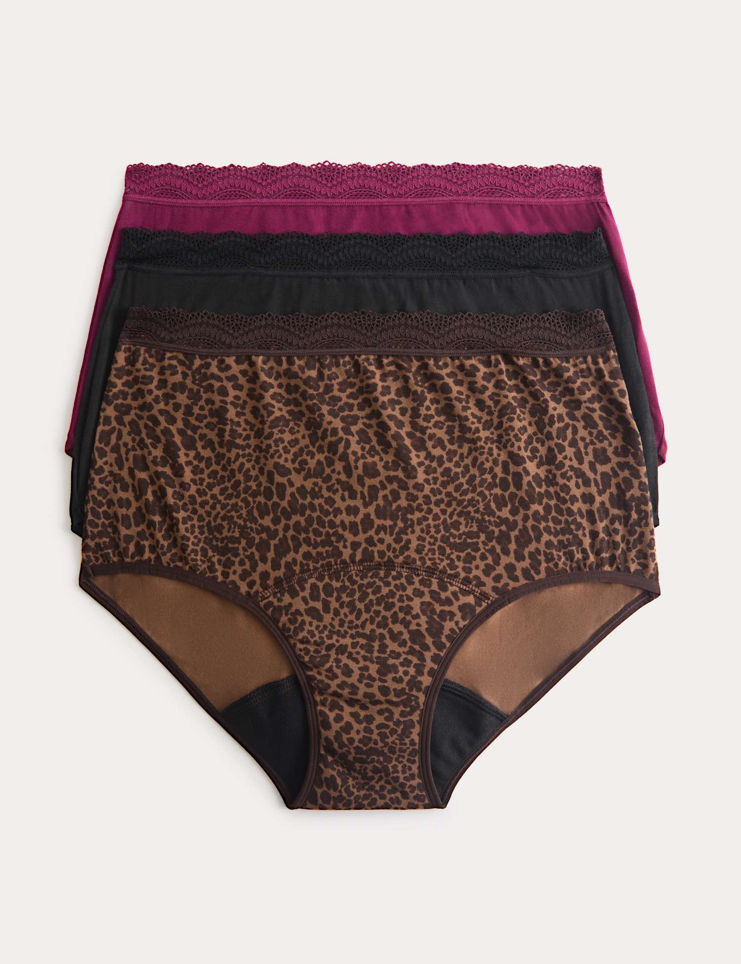 M&S 3 Pack Heavy Absorbency Period Full Briefs Brown Mix