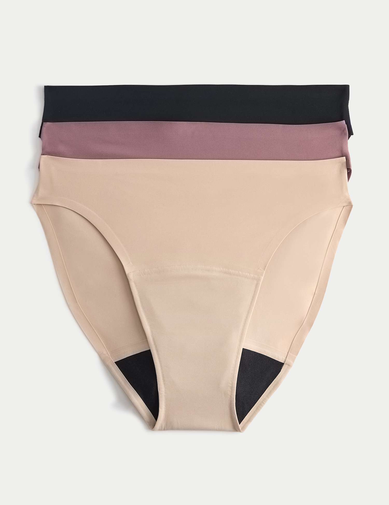 M&S 3 Pack Heavy Absorbency No VPL Period High Leg Knickers Black Mix