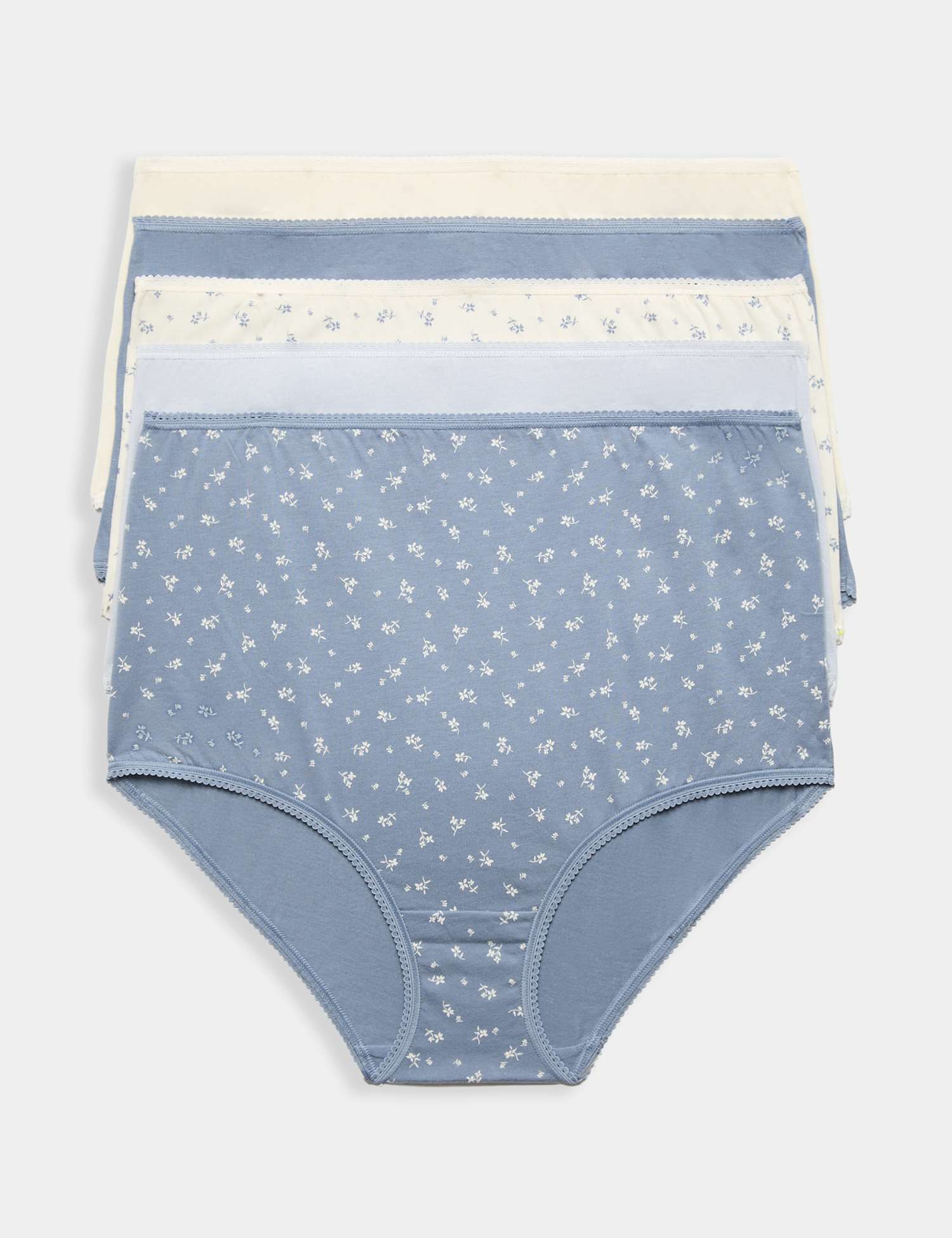 M&S 5pk Pure Cotton Full Briefs Blue Mix