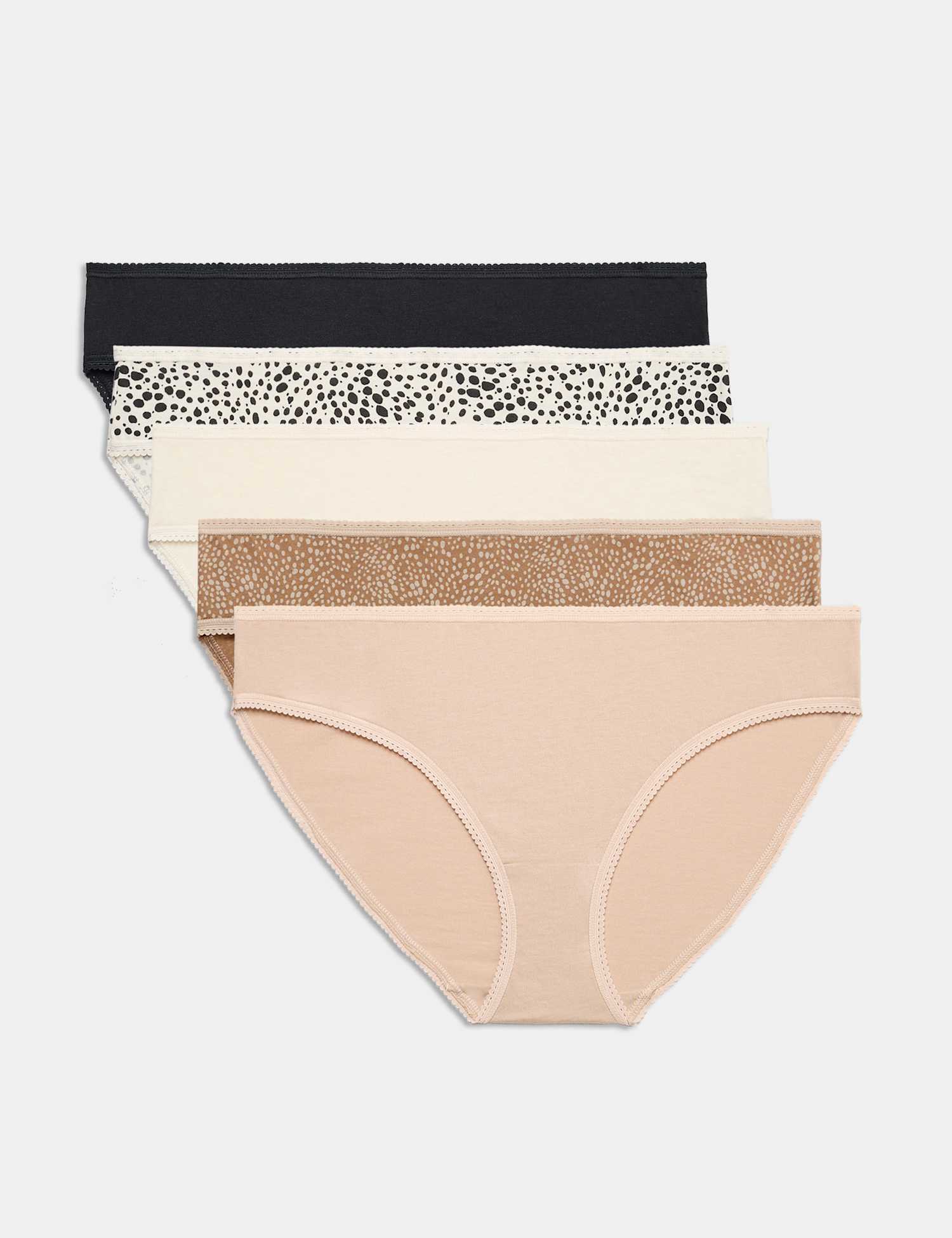 M&S 5pk Pure Cotton Bikini Knickers Black Mix