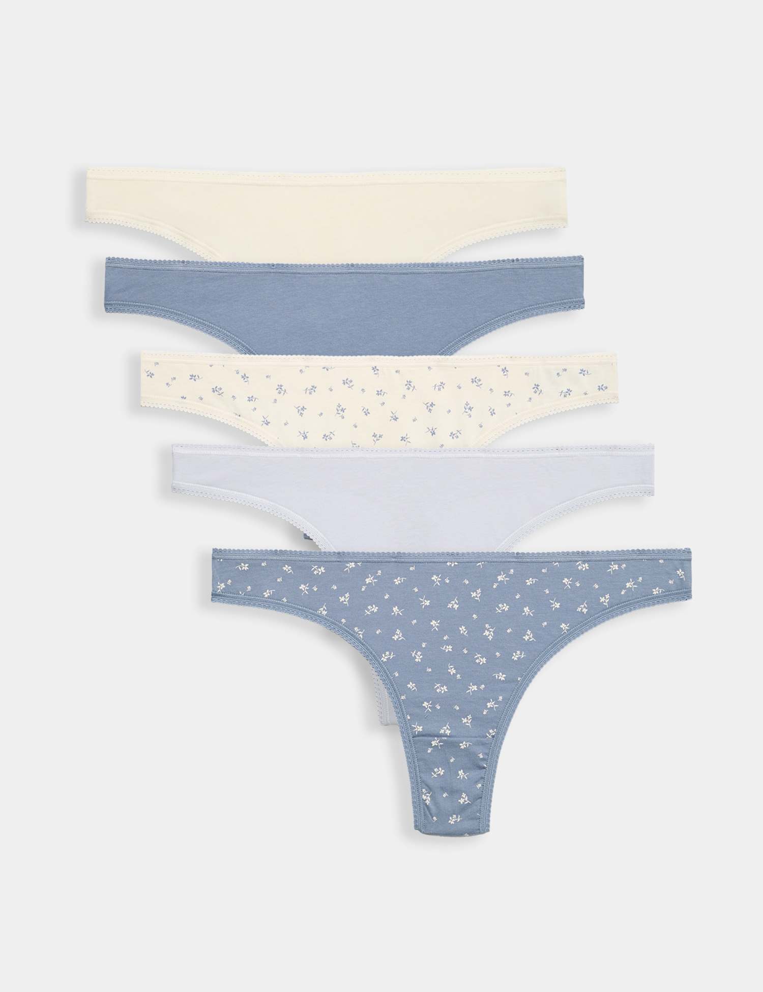 M&S 5pk Pure Cotton Thongs Blue Mix