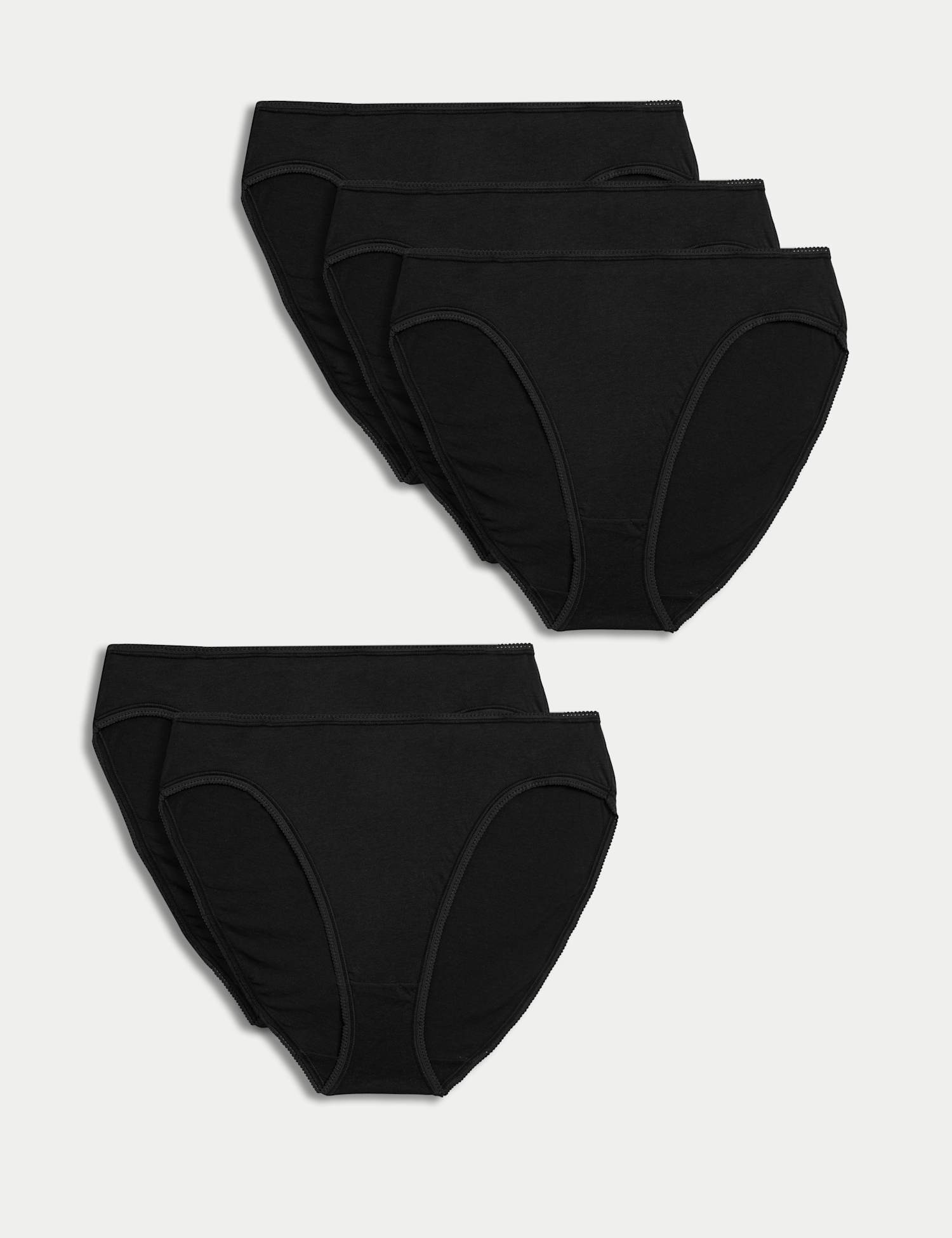 M&S 5pk Pure Cotton High Leg Knickers Black