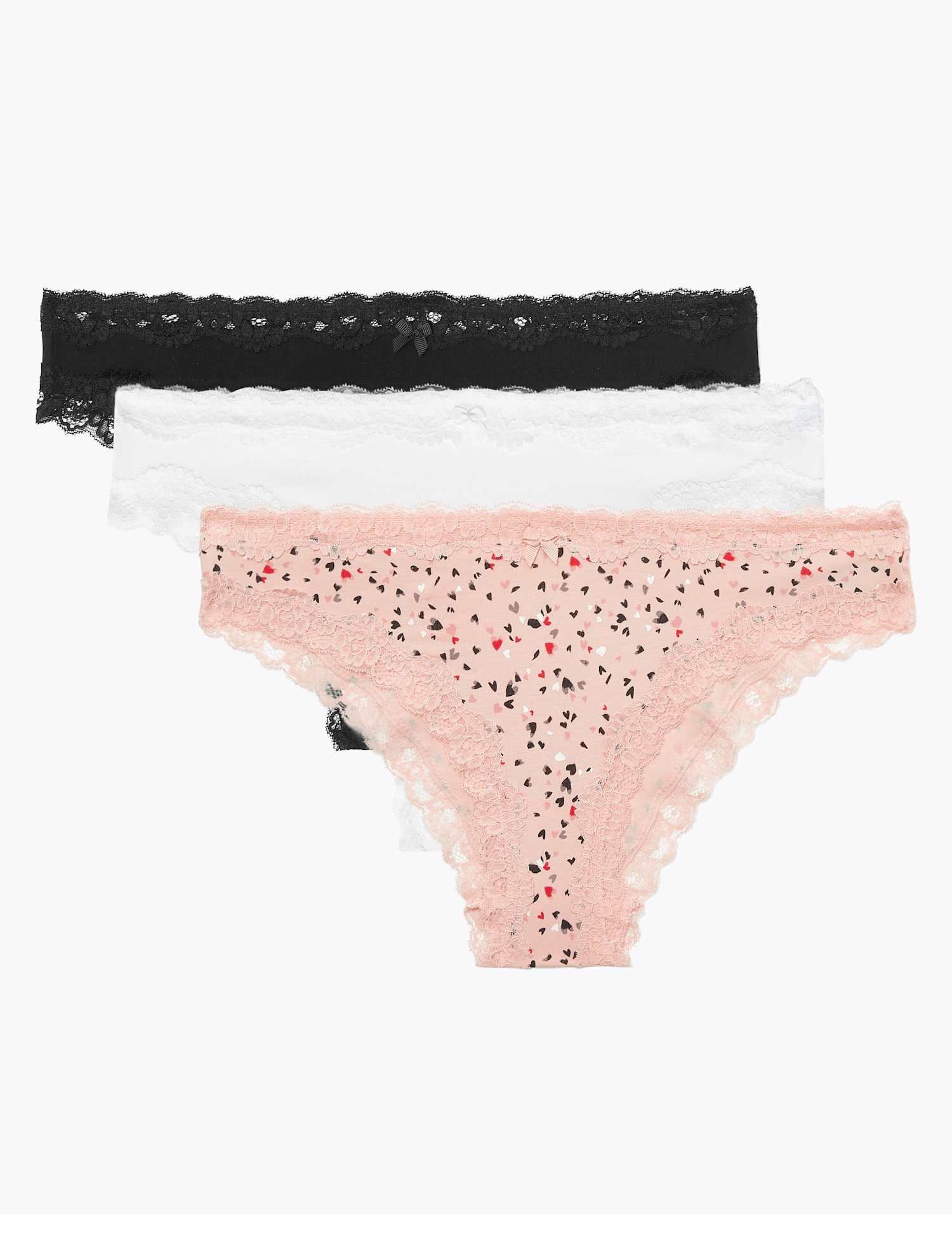 M&S 3pk Cotton Rich & Lace Brazilian Knickers Pink Mix