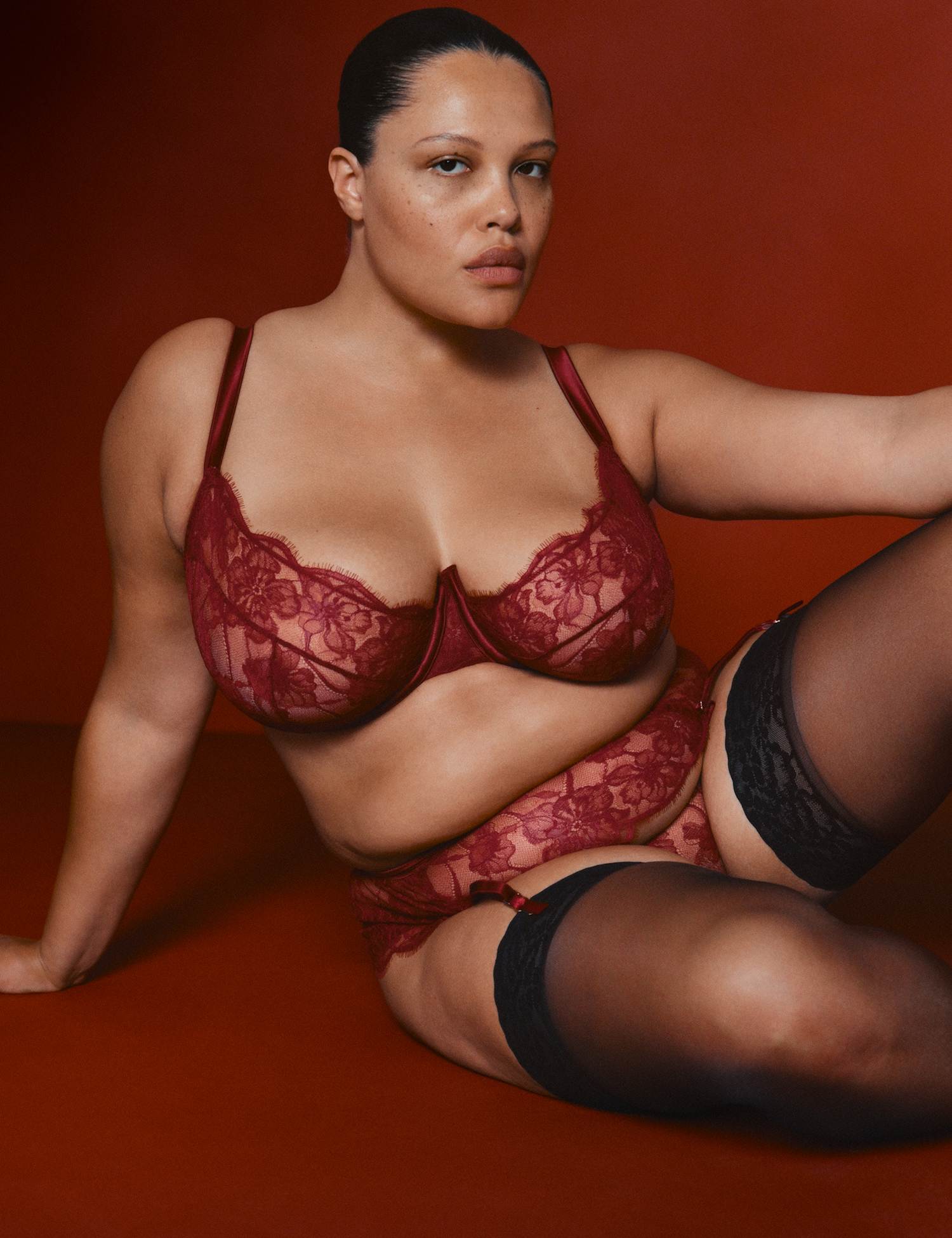 M&S x Coco de Mer Belle Lace Quarter-Cup Balcony Bra F-H Dark Crimson