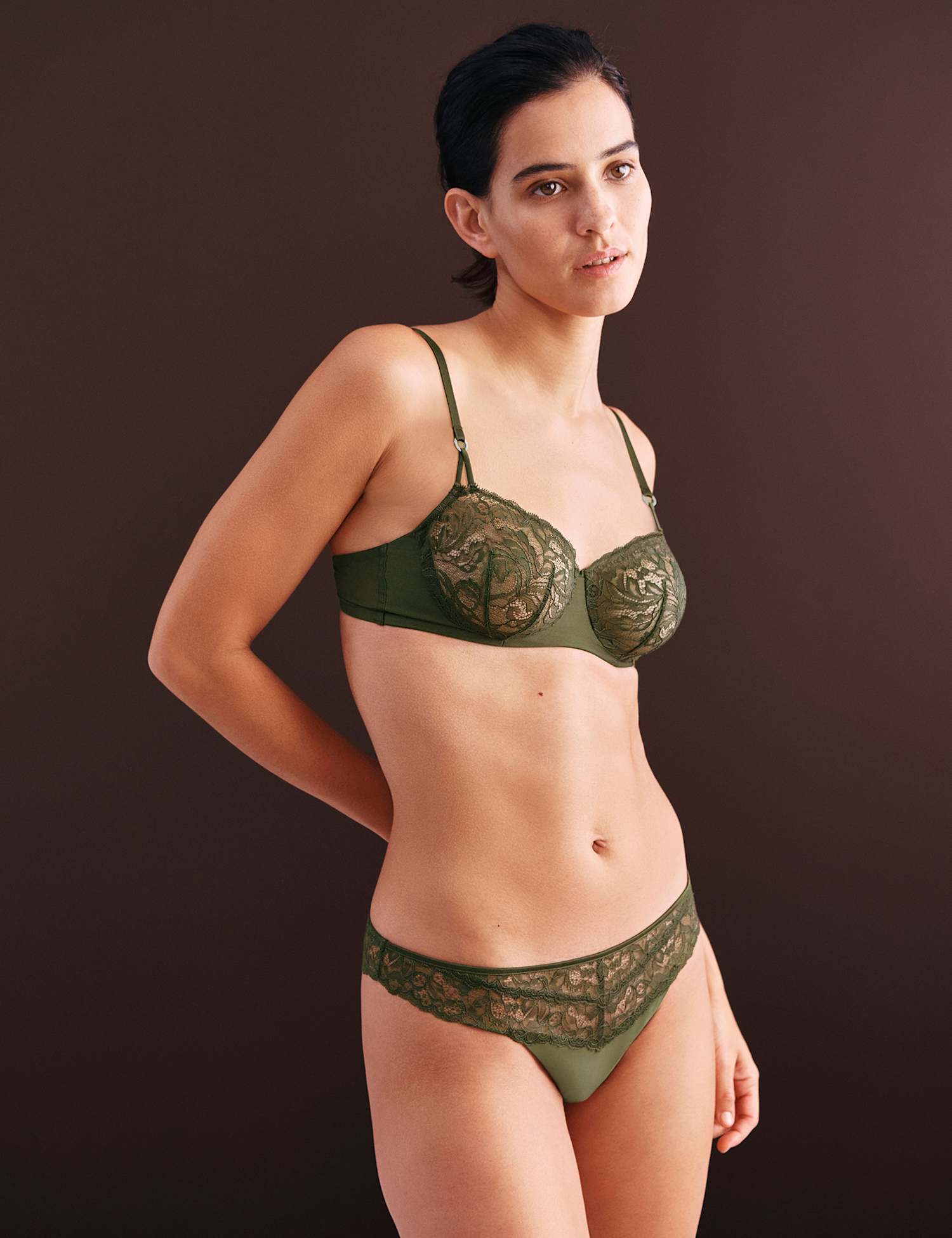 Autograph Lace with Silk Wired Balcony Bra A-E Dark Khaki