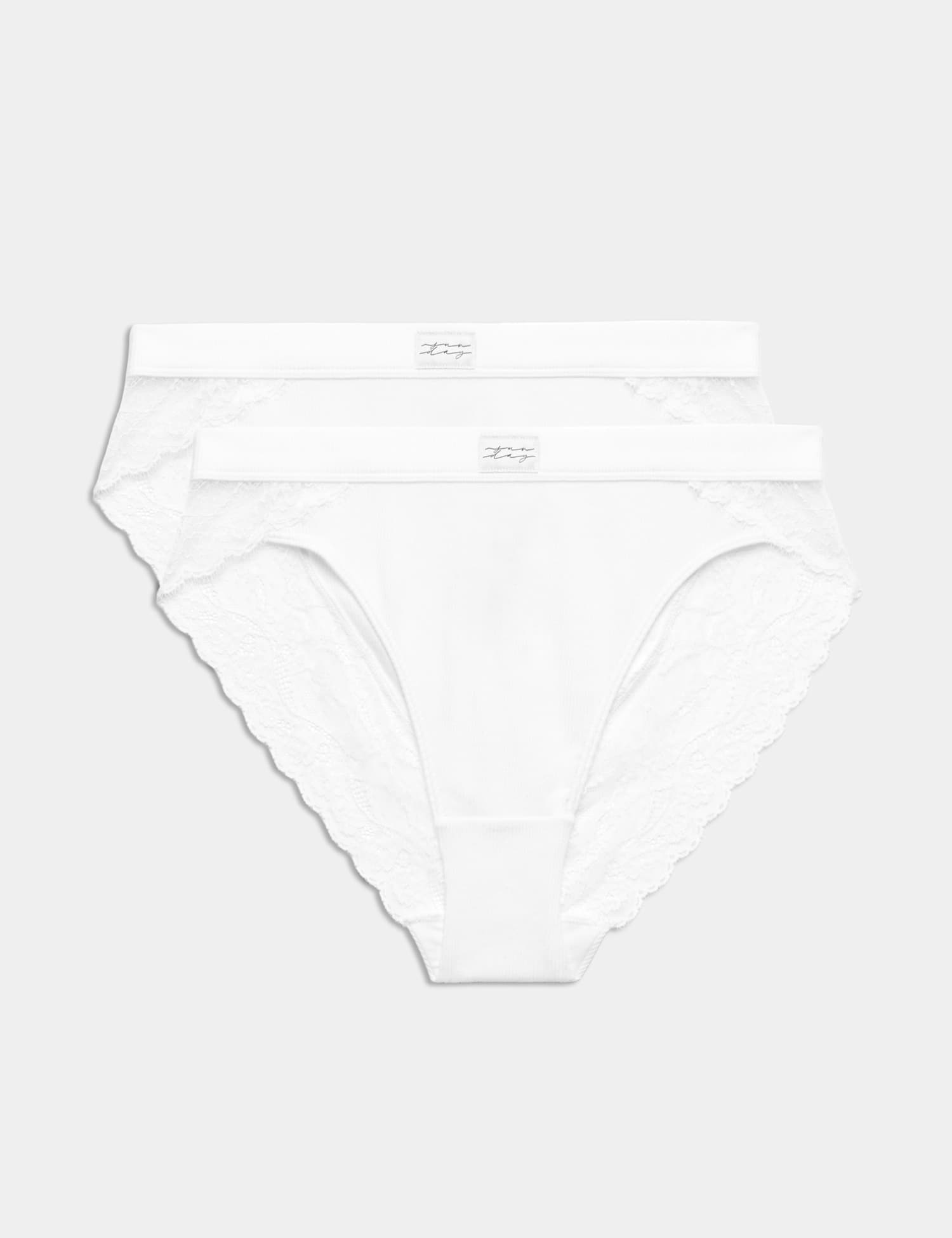 M&S 2 Pack Juni Cotton Rib High Waisted High Leg Knickers White