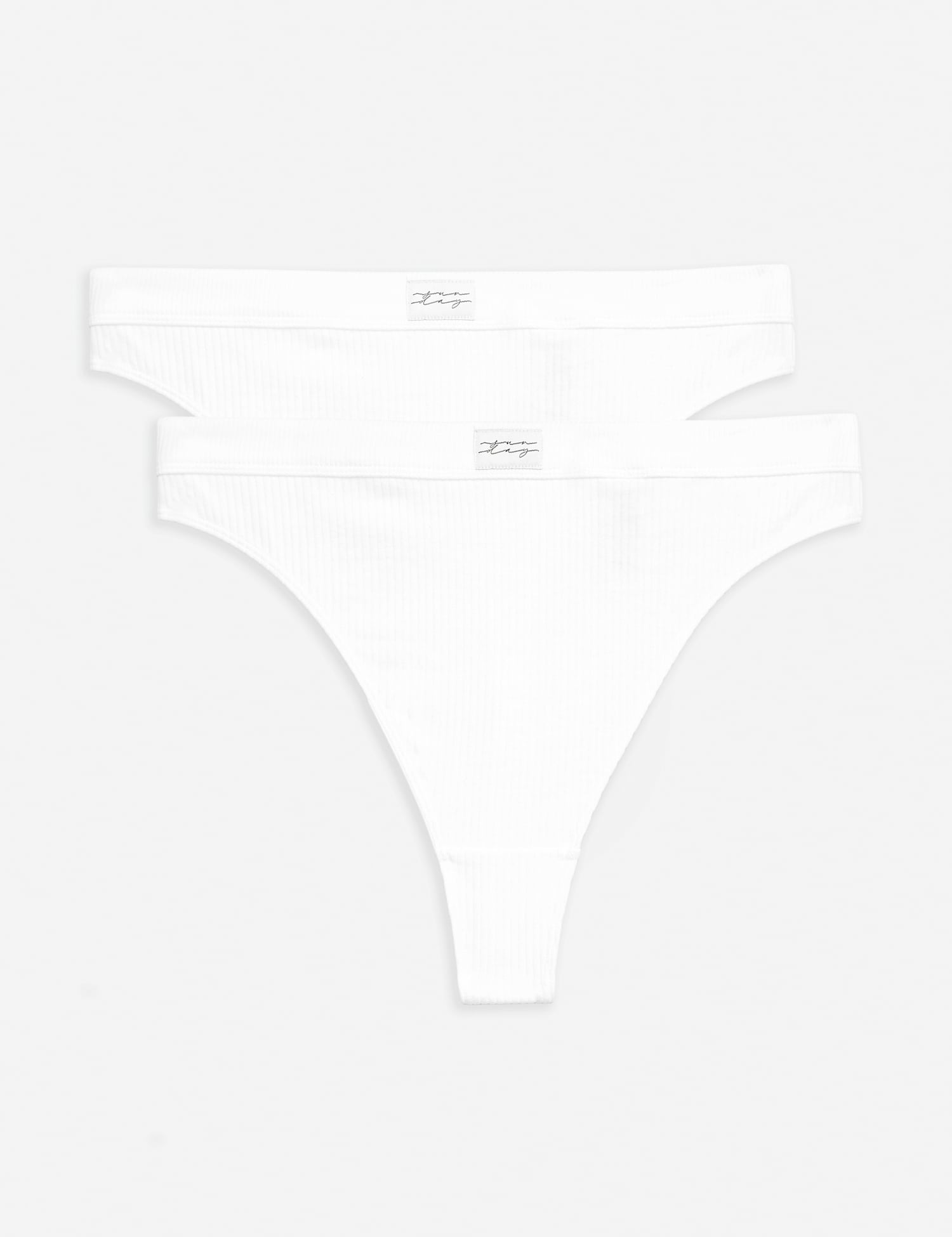 M&S 2 Pack Asta Cotton Rib High Waisted Thongs White