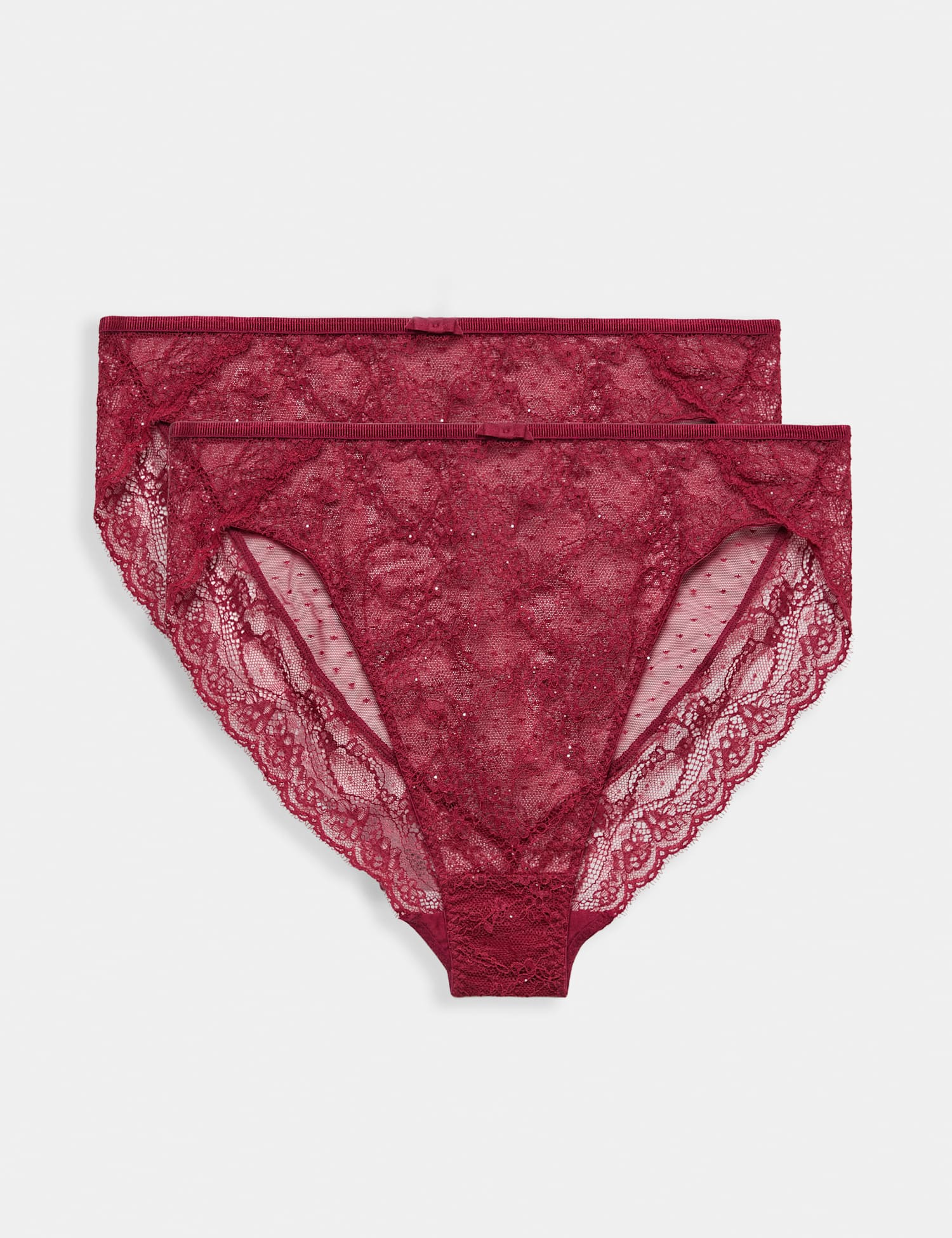 M&S 2 Pack Ida Lace Sequin High Leg Knickers Wine