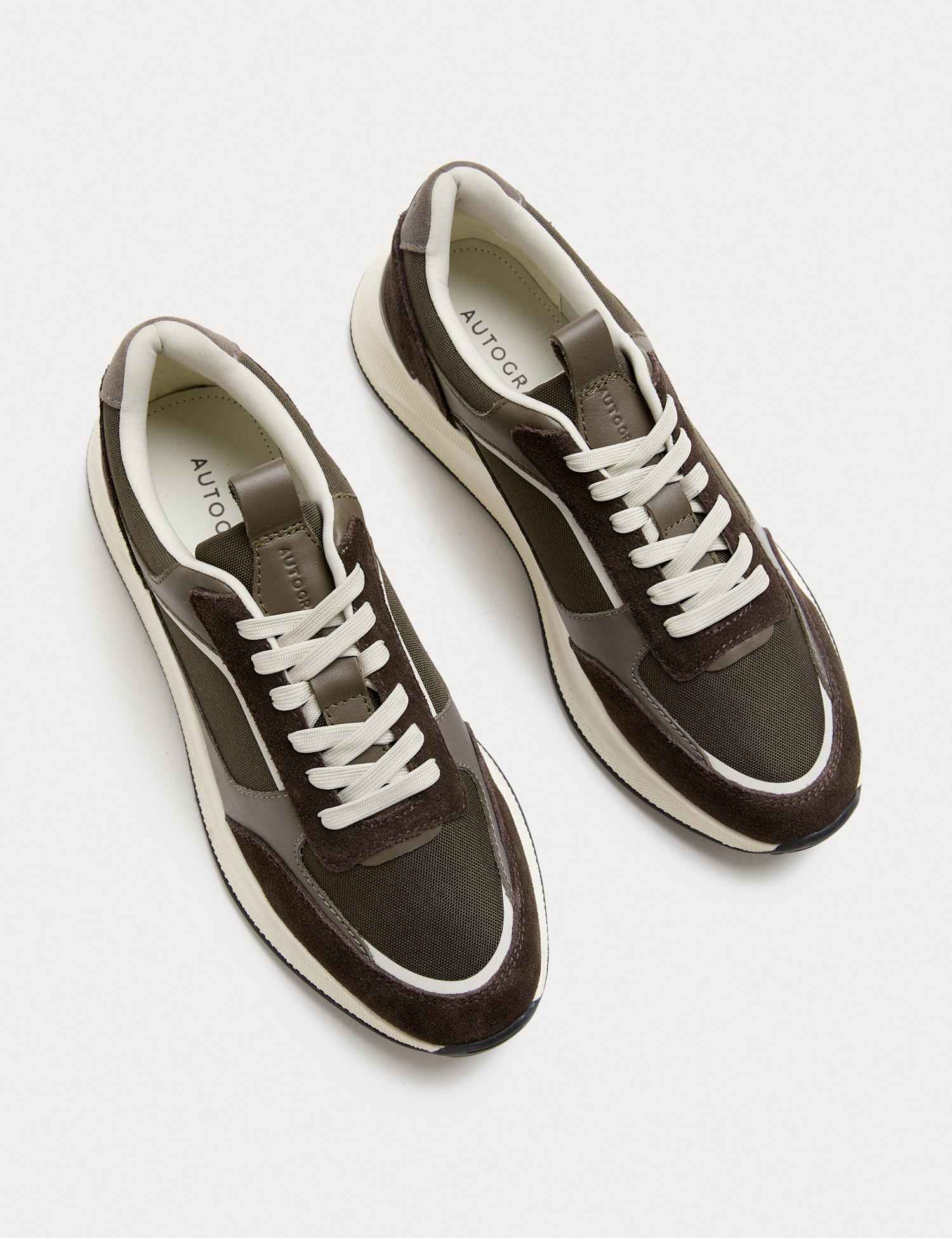 Autograph Lace Up Mesh Runner Trainers Brown Mix