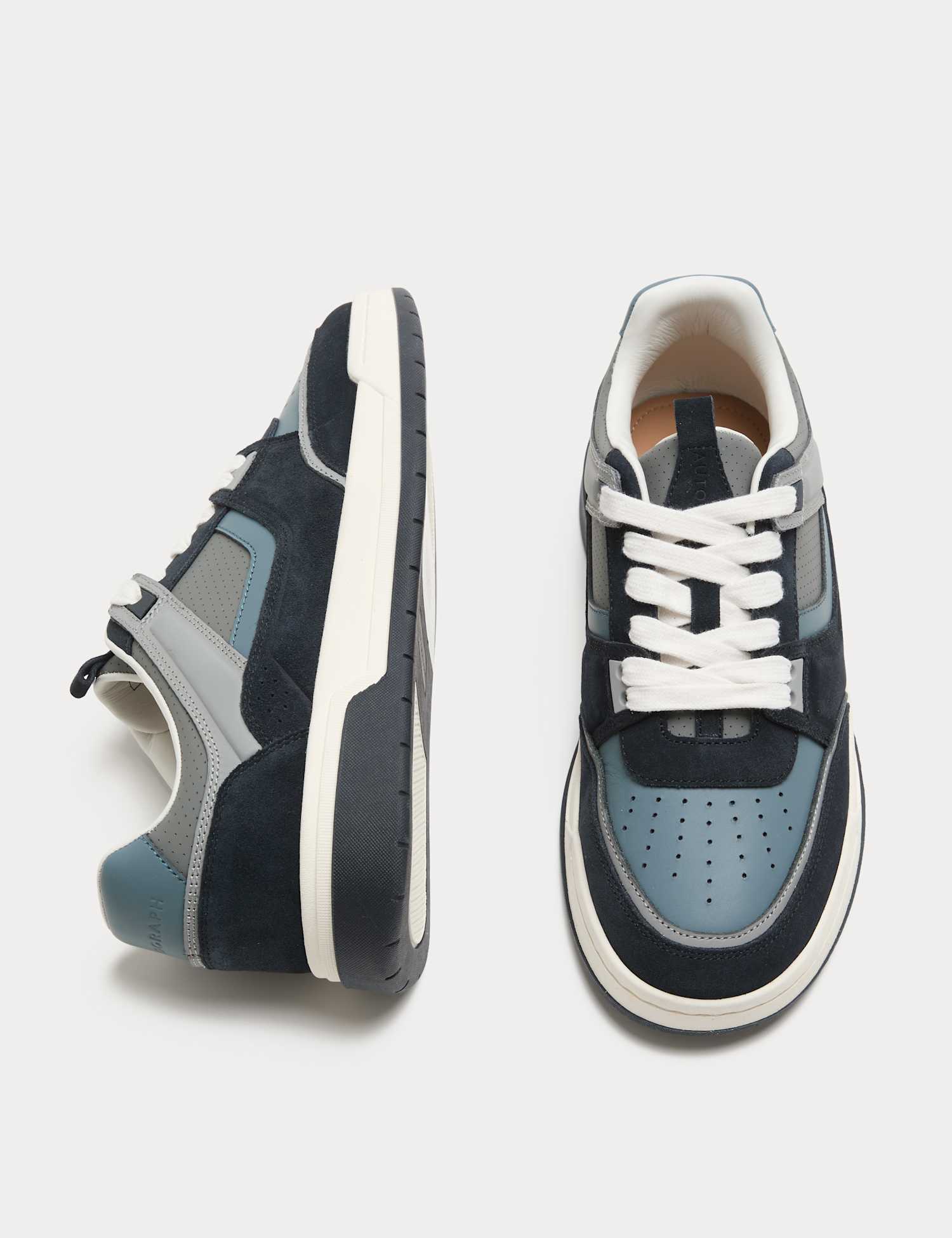 Autograph Leather High Profile Lace Up Trainers Blue Mix
