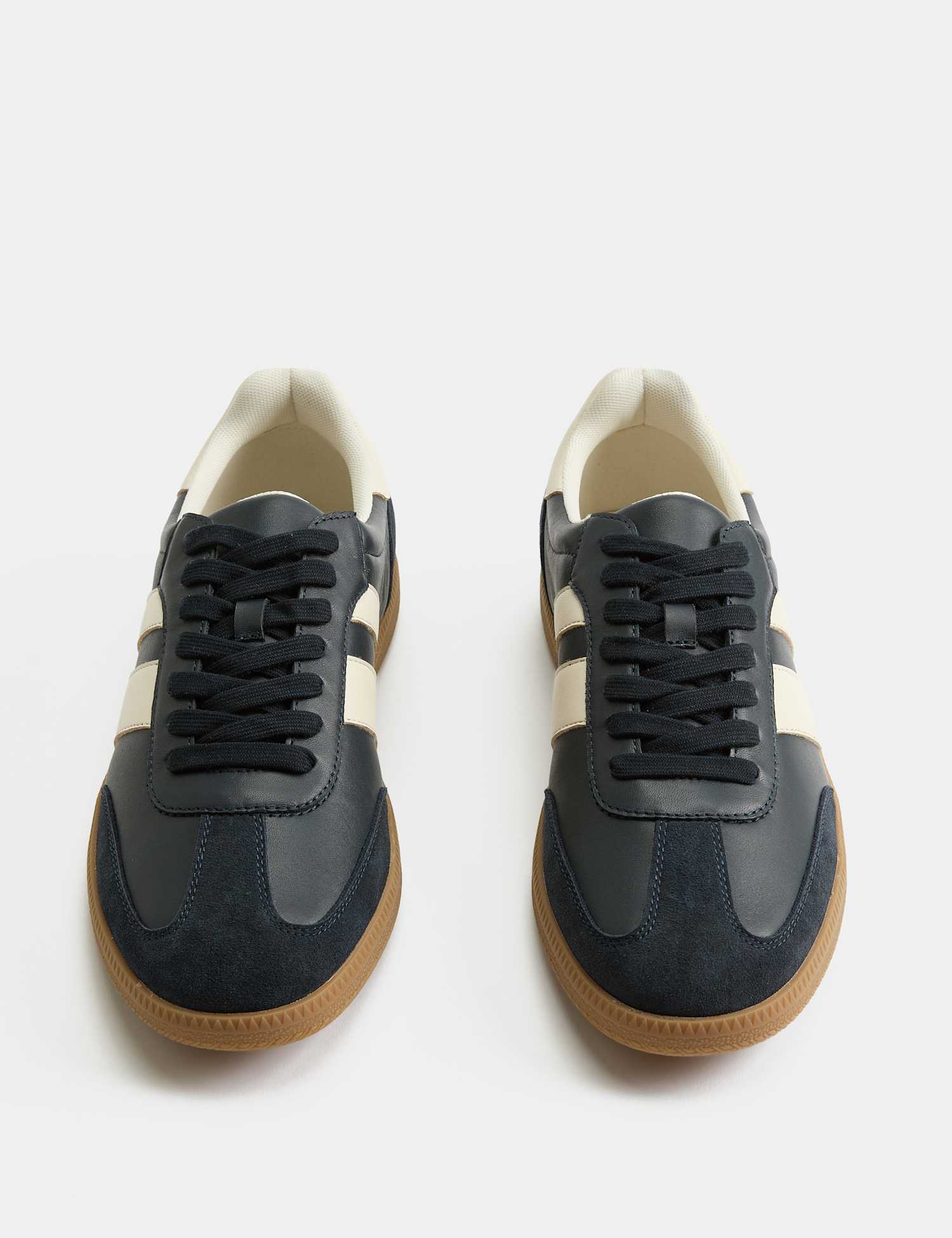 M&S Leather Retro Gum Sole Lace Up Trainers Navy