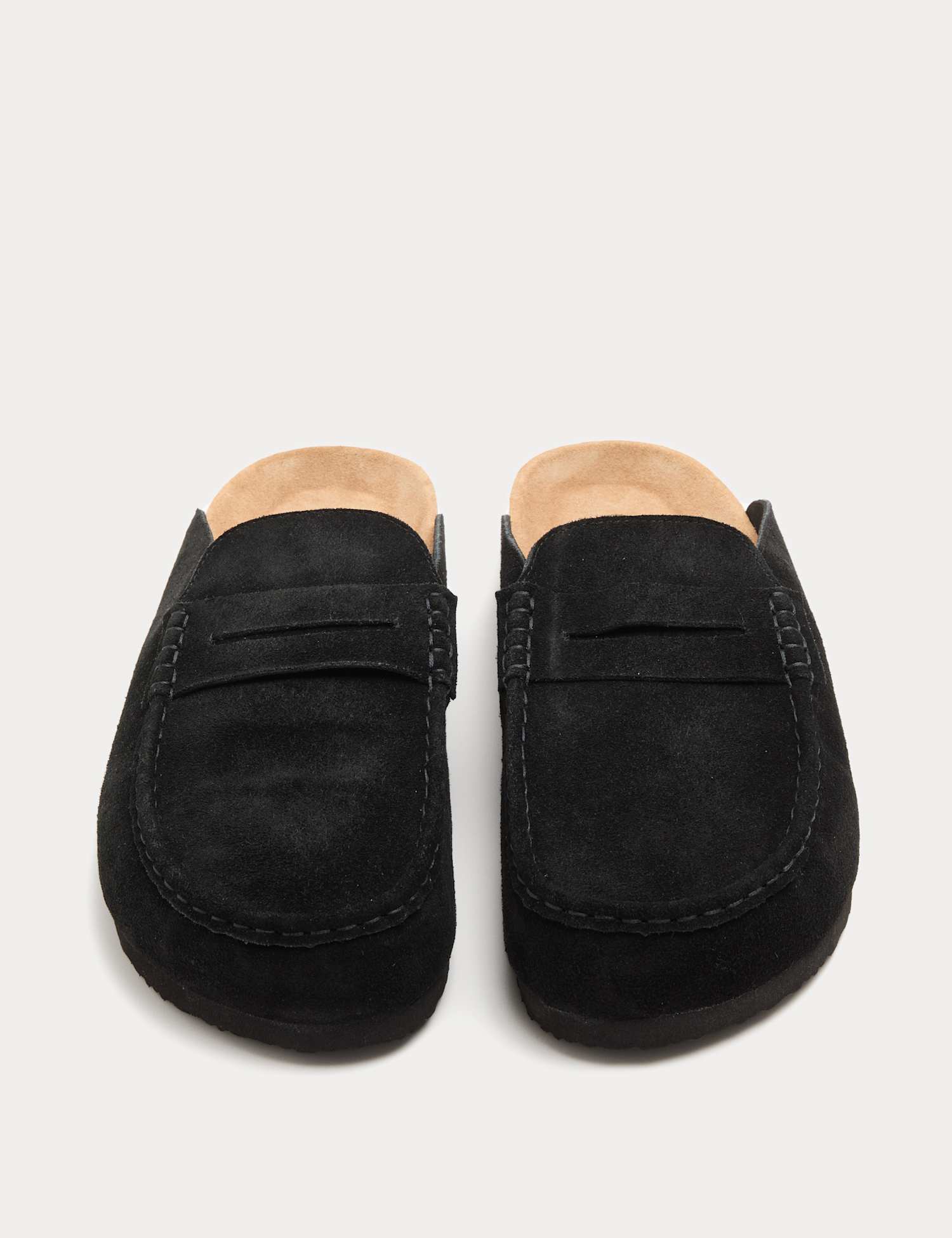 M&S Suede Saddle Loafer Corkbed Mules Black