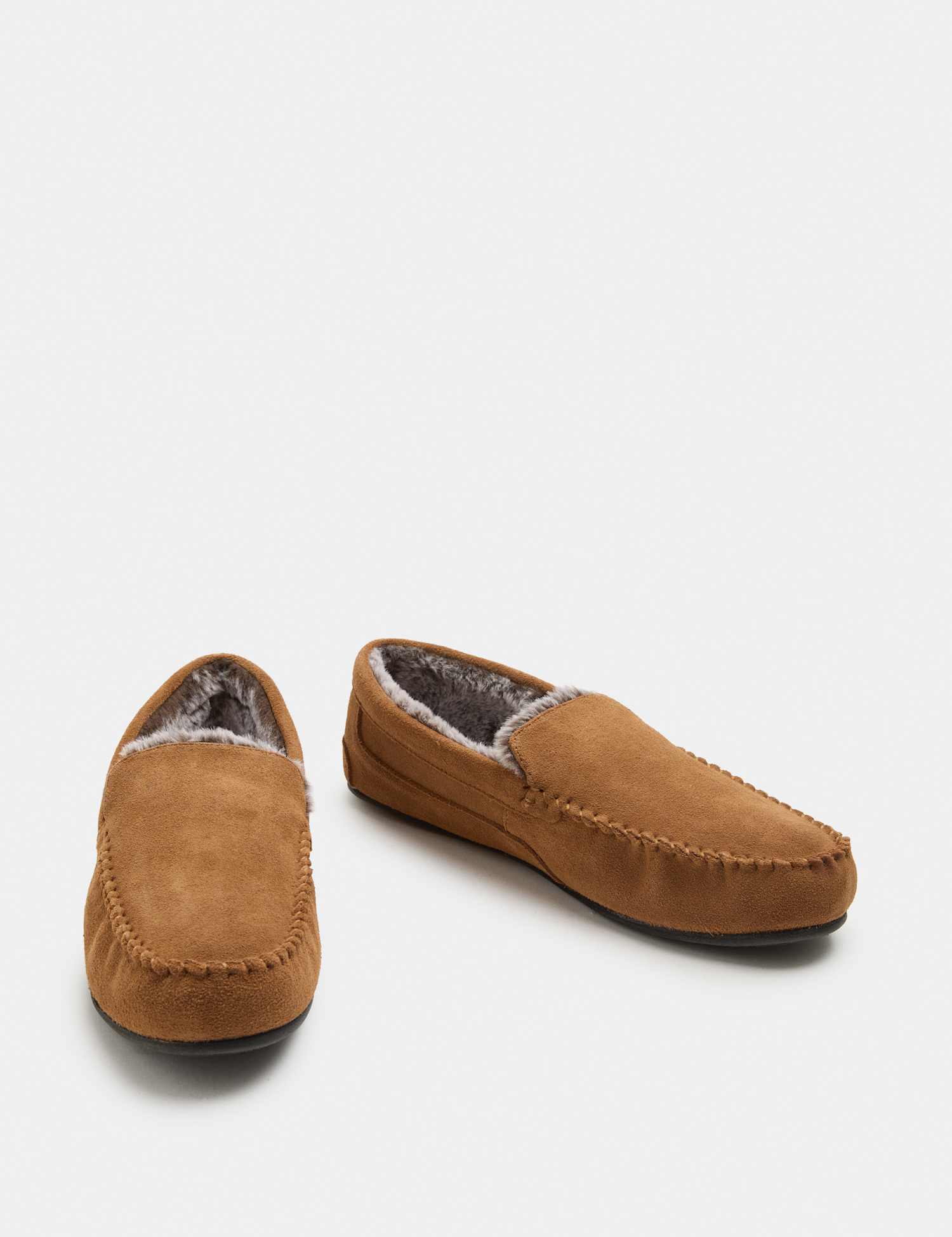 M&S Suede Fleece Lined Moccasin Slippers Tan