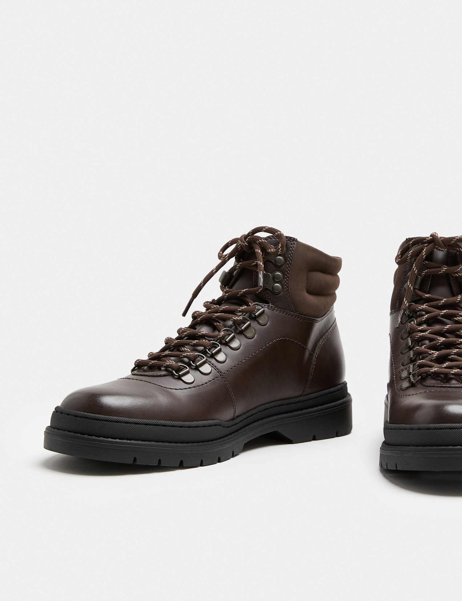 M&S Faux Leather Lace Up Hiker Boots Brown