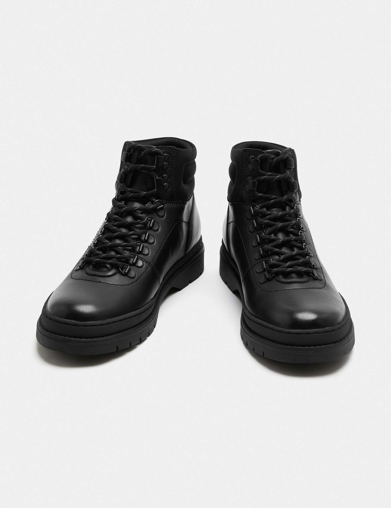 M&S Faux Leather Lace Up Hiker Boots Black