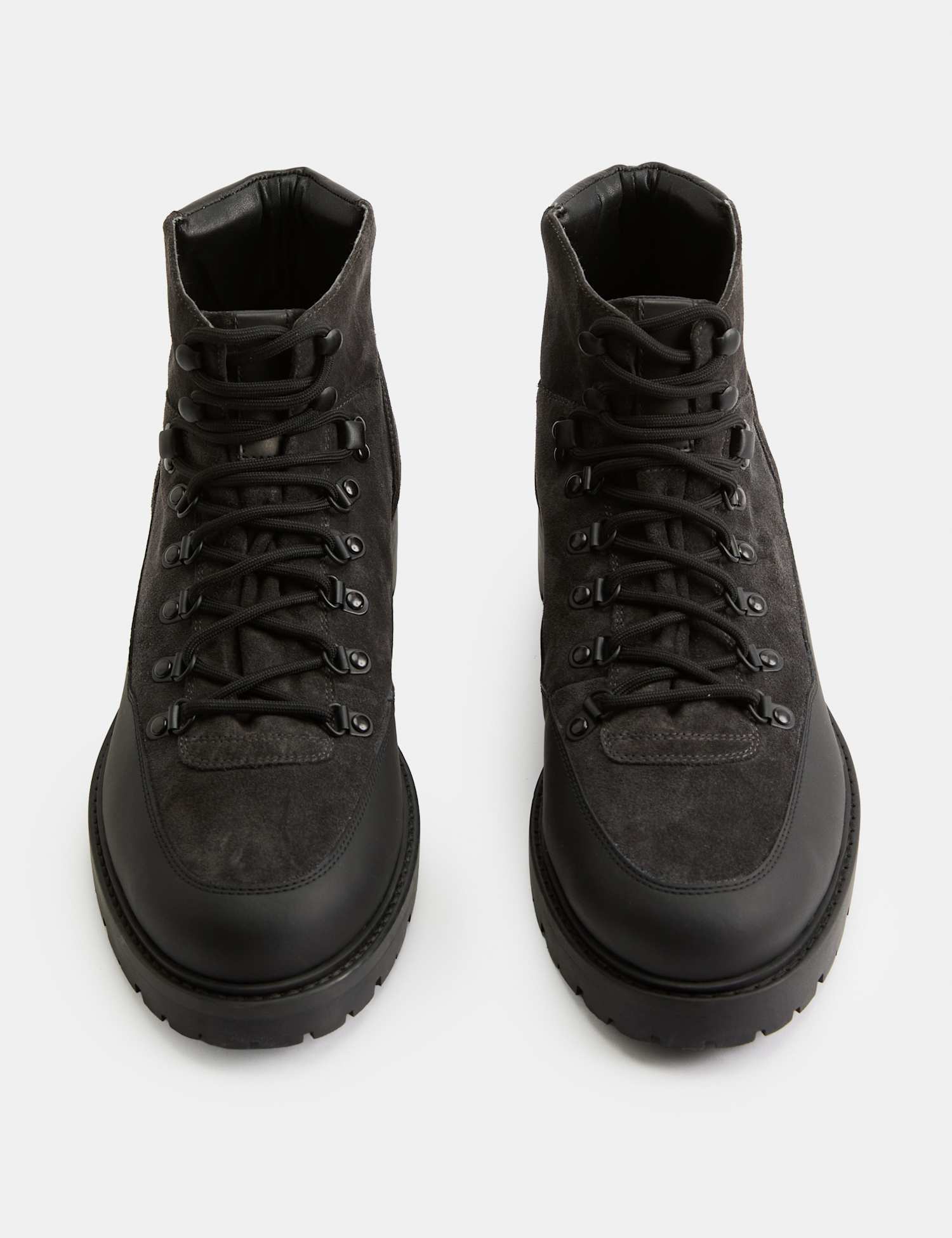 M&S Suede Lace Up Hiker Boots Charcoal