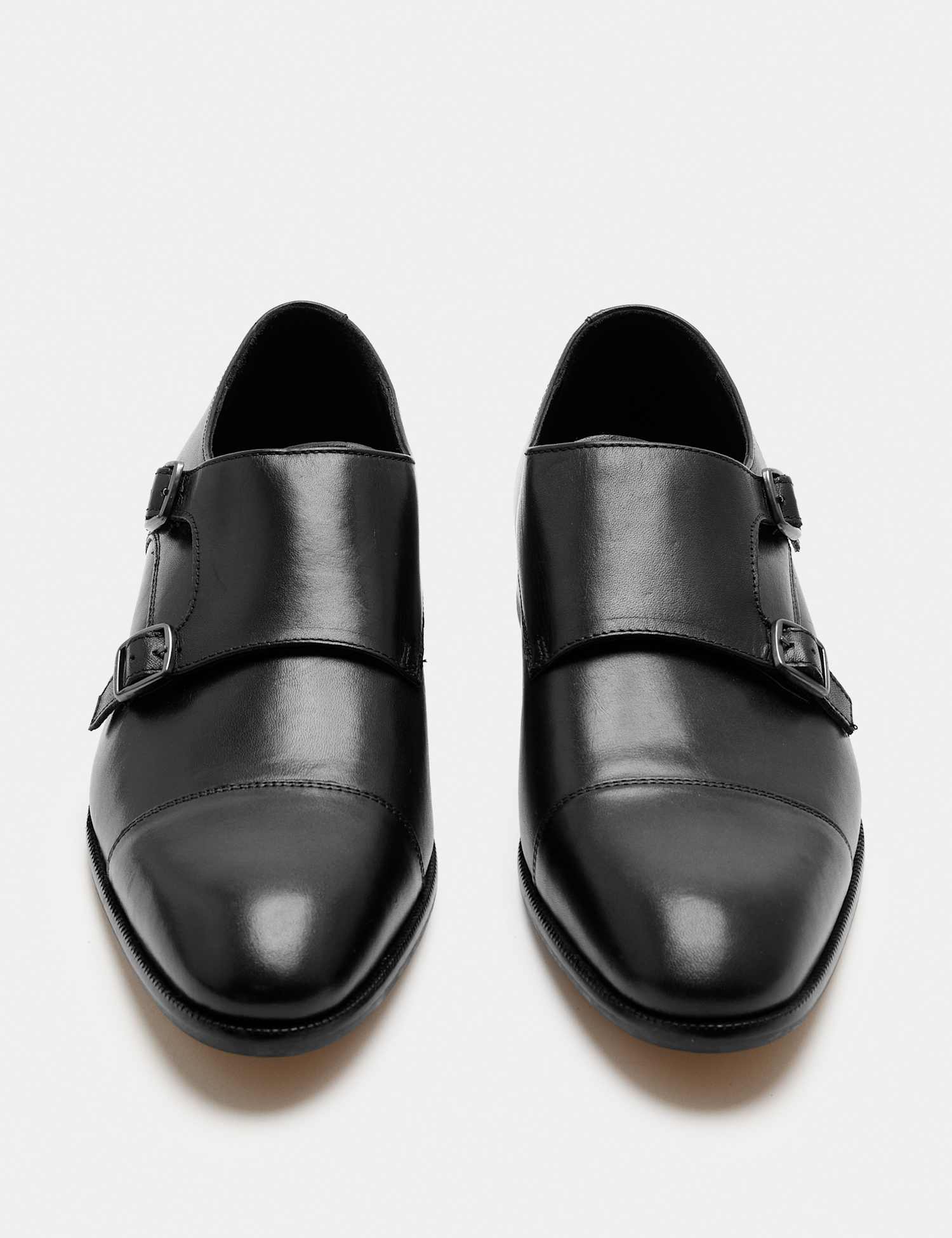 M&S Leather Monk Strap Shoes Black