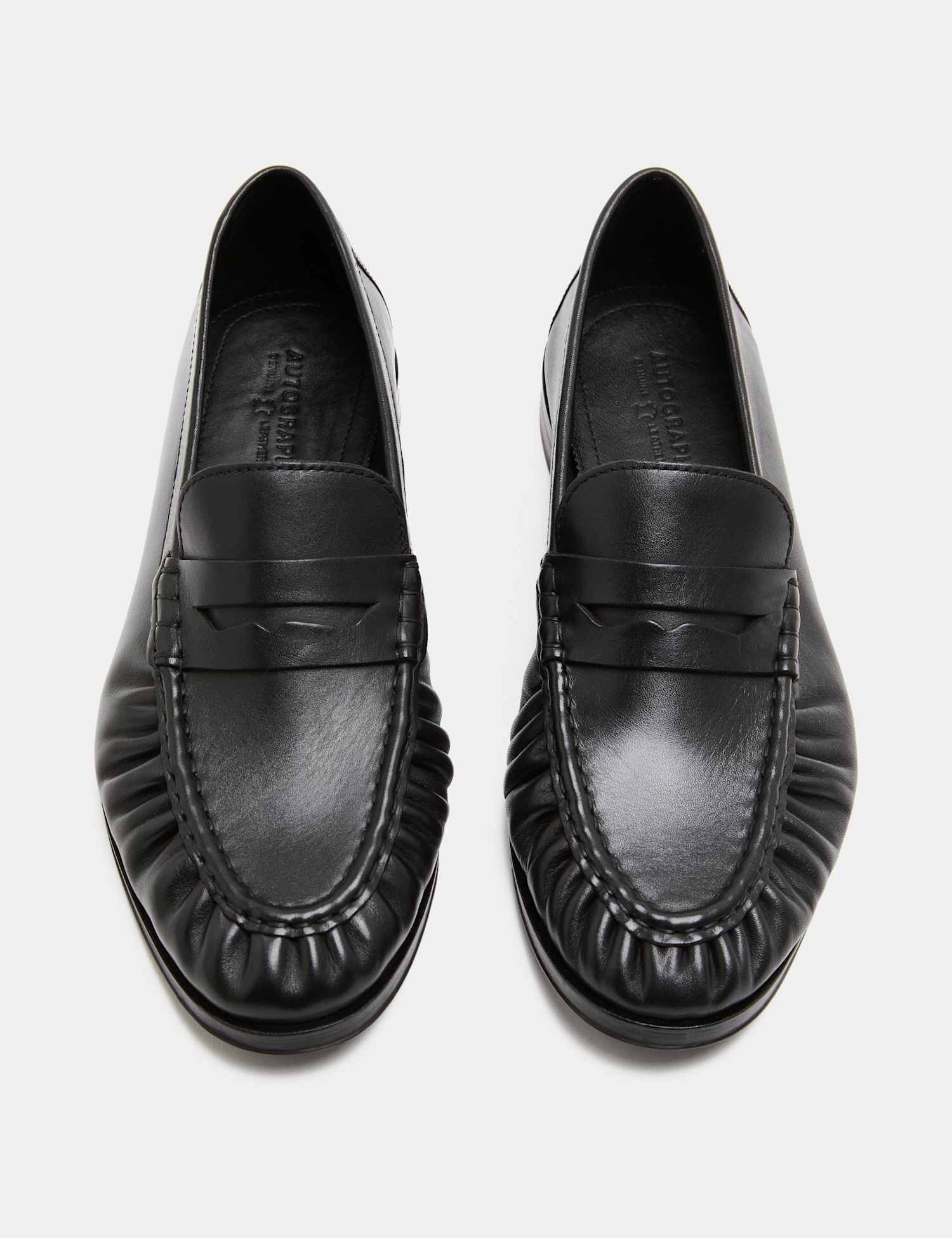 Autograph Ruched Leather Slip On Loafers Black