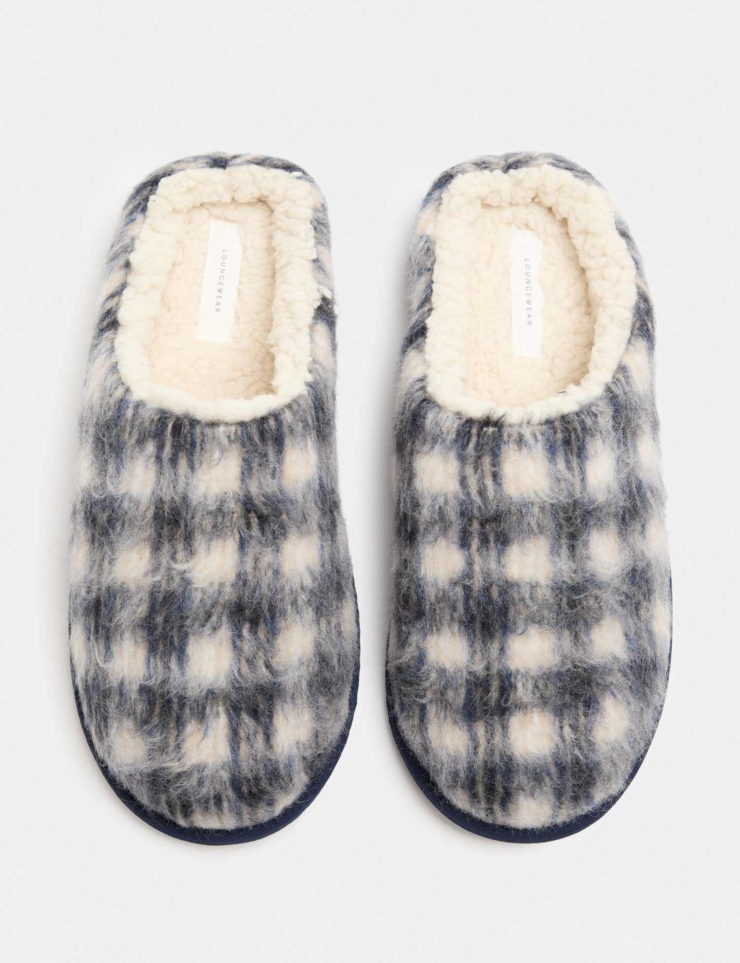 M&S Brushed Checked Mule Slippers with Freshfeet� Navy Mix