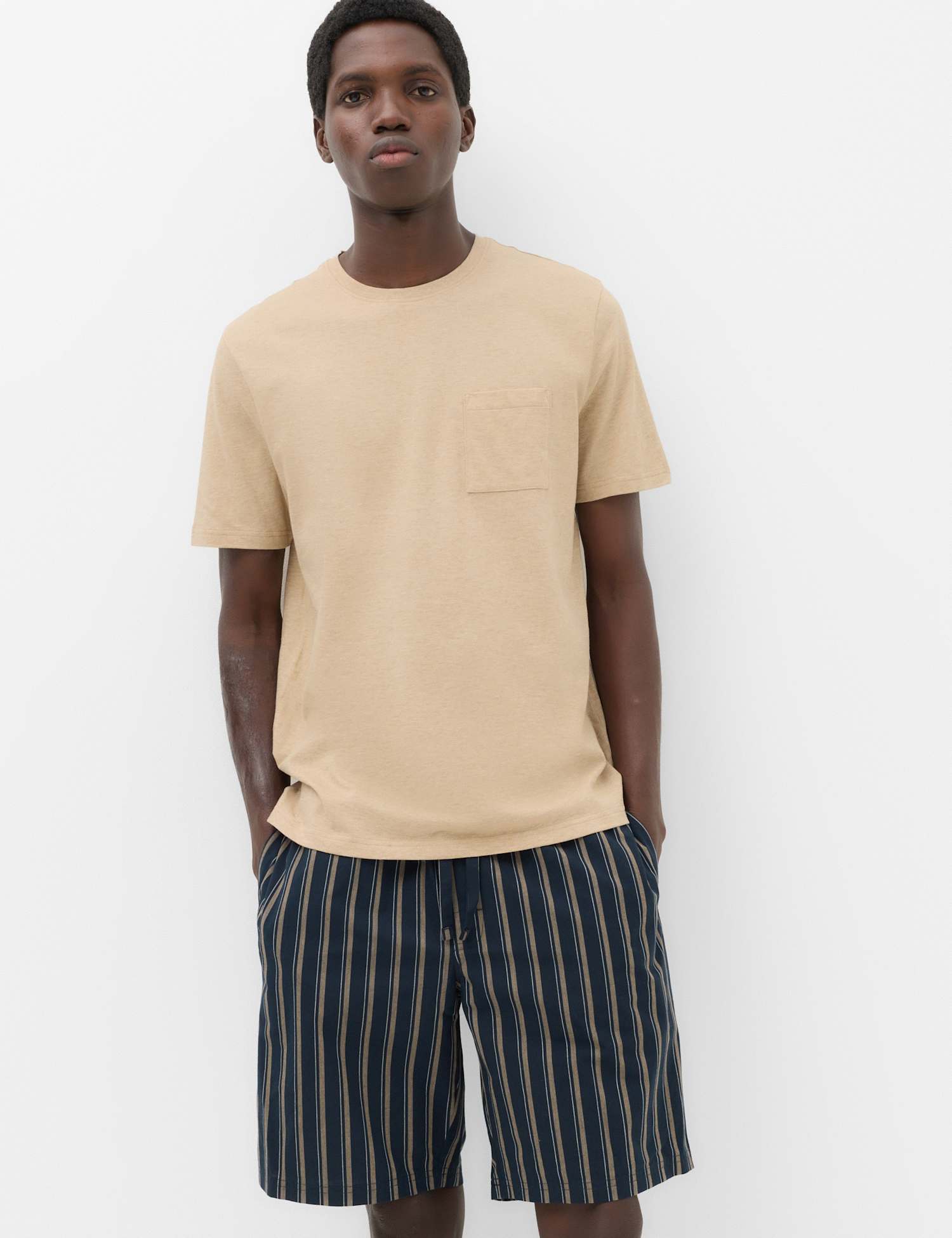 M&S Pure Cotton Woven Striped Pyjama Set Neutral