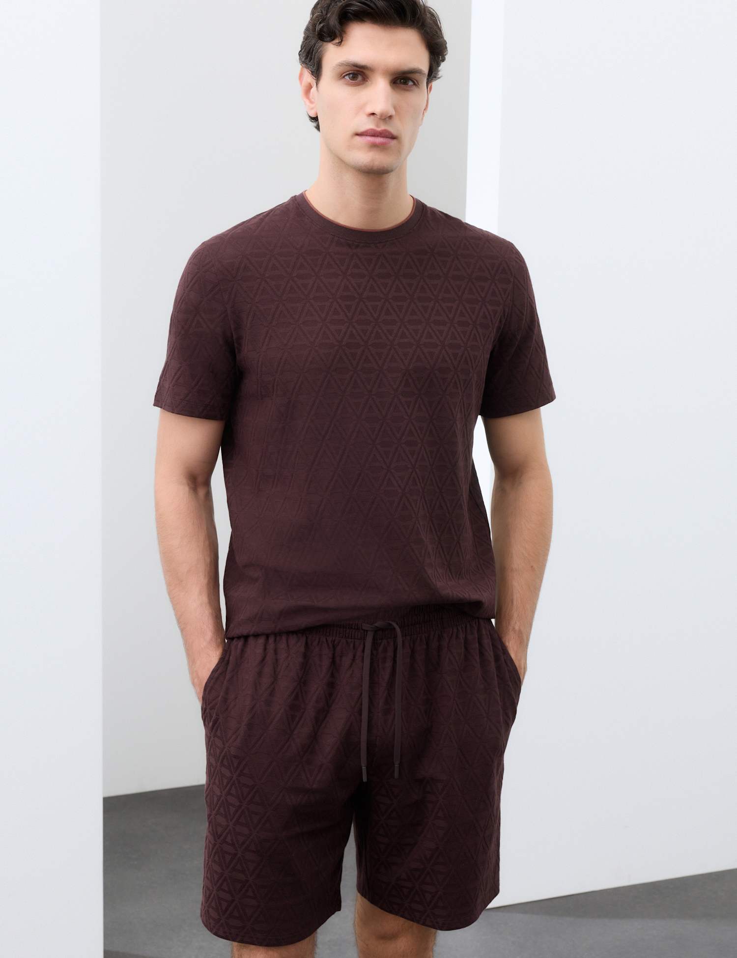 Autograph Cotton Rich Jacquard Pyjama Shorts Dark Burgundy