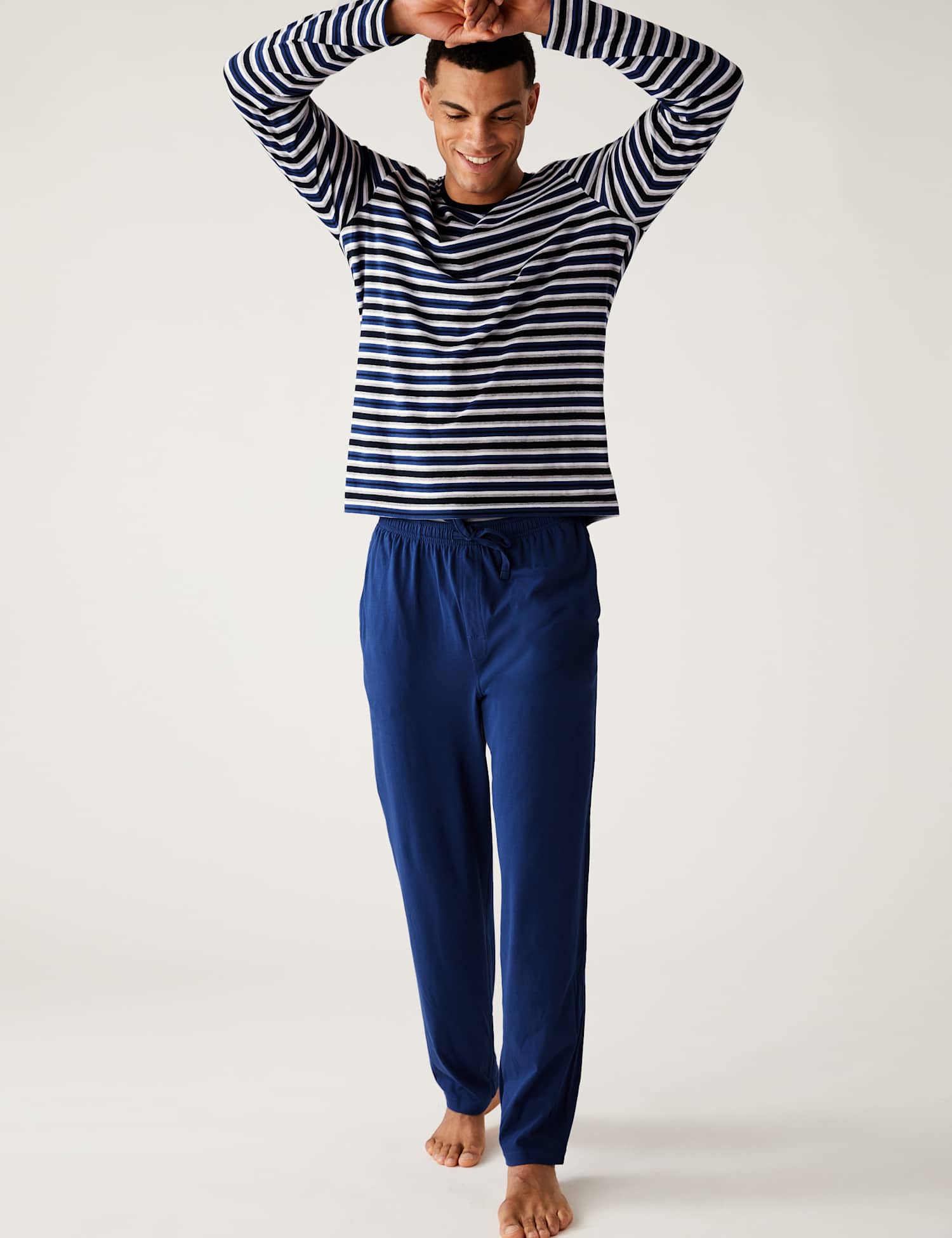 M&S Pure Cotton Striped Pyjama Set Blue Mix