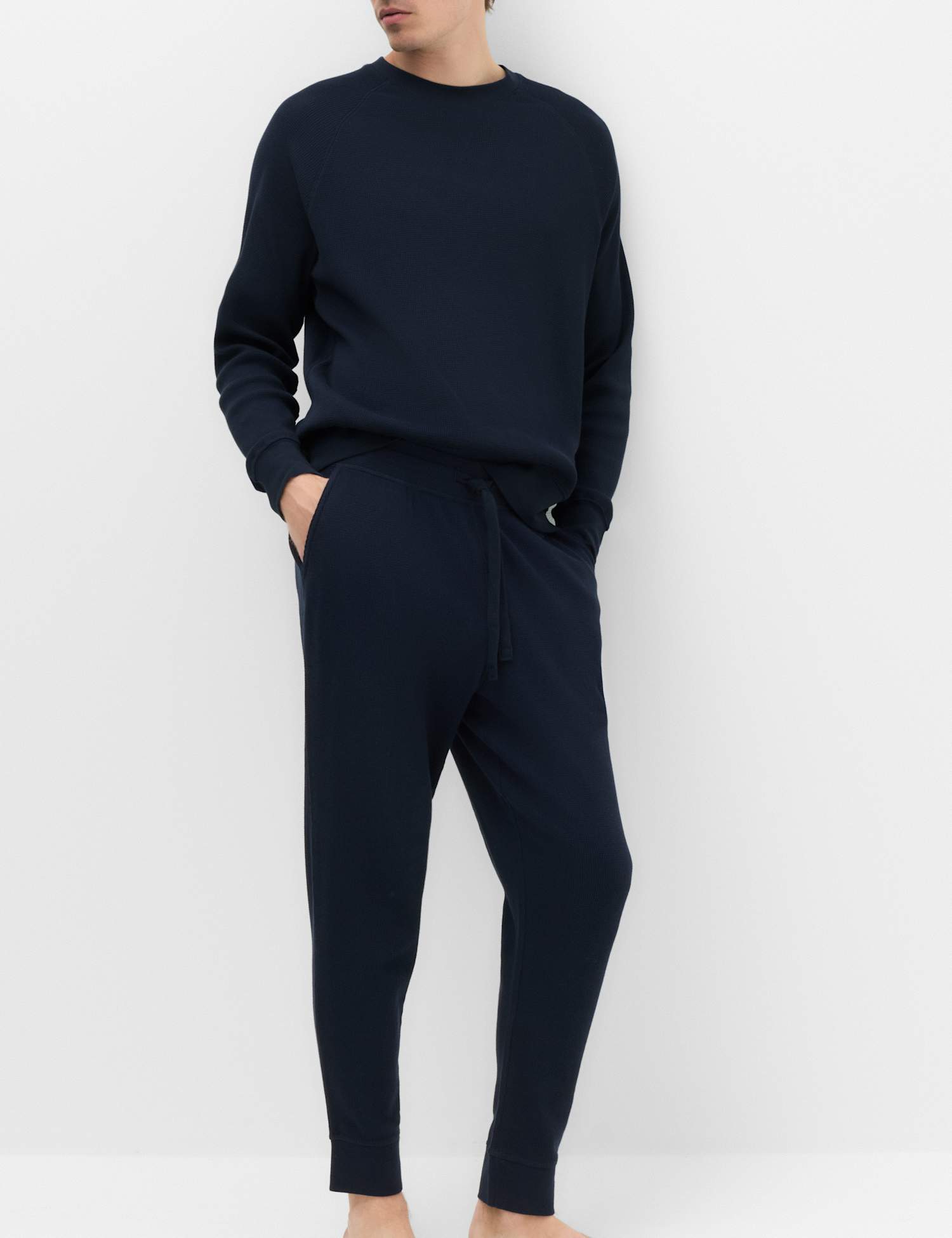 M&S Pure Cotton Waffle Loungewear Bottoms Navy