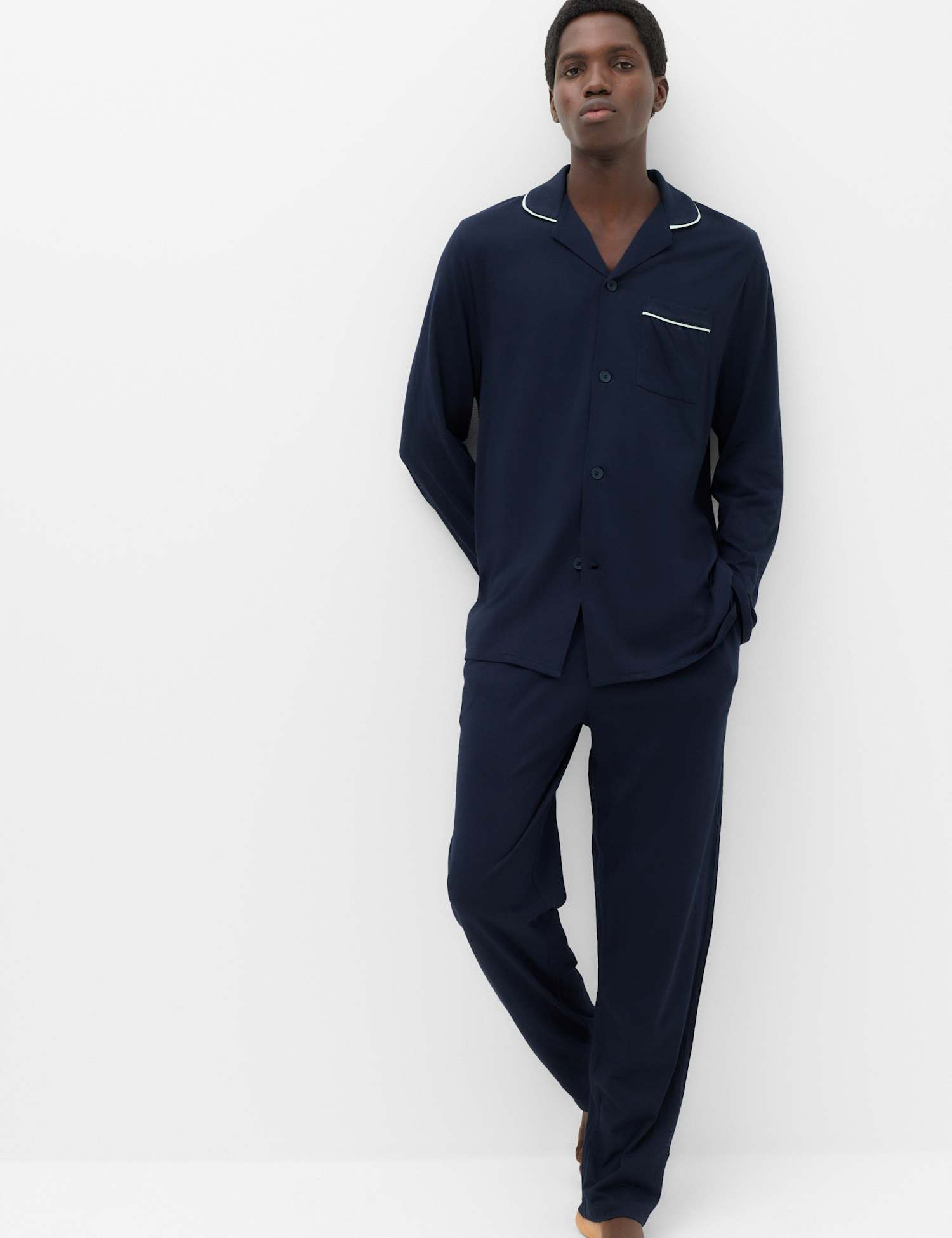 M&S Cotton Modal Blend Pyjama Set Navy