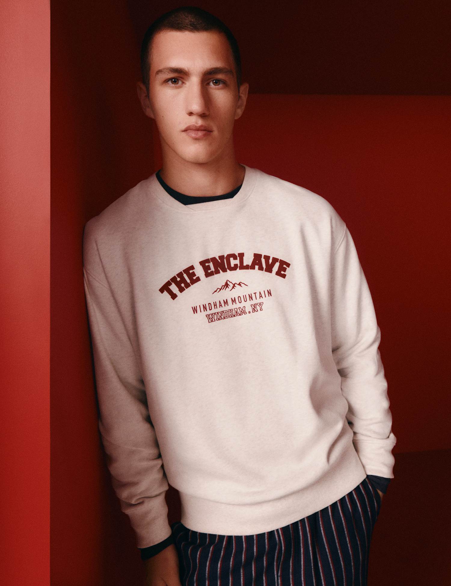 M&S Cotton Rich Graphic Loungewear Sweatshirt Ecru Mix