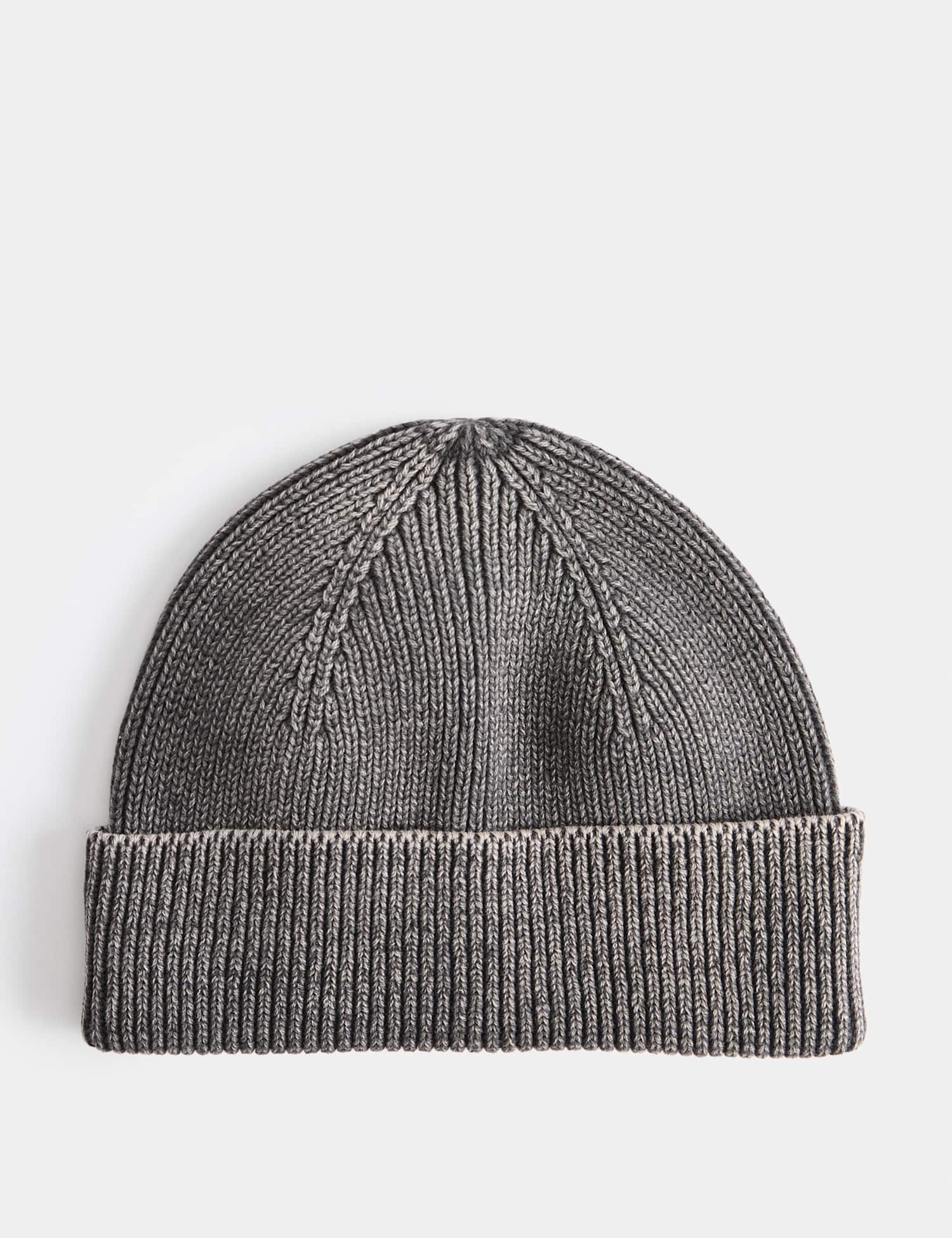 M&S Short Washed Cotton Rich Beanie Hat Grey