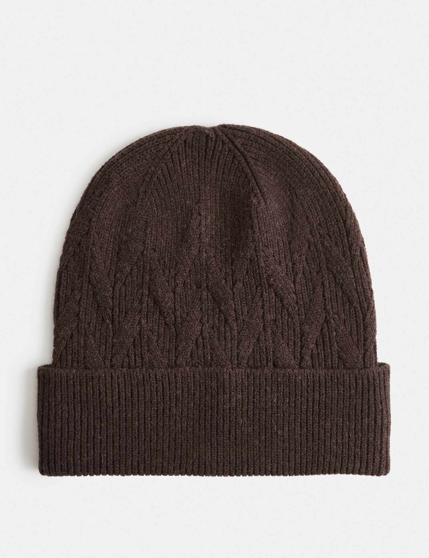 M&S Knitted Beanie Hat Dark Brown