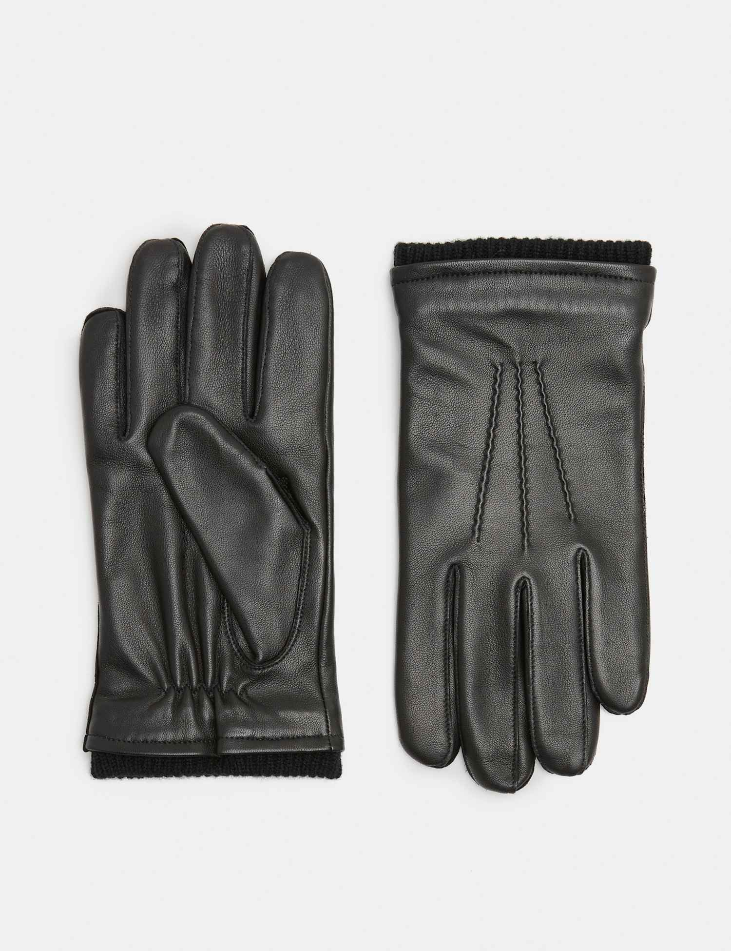 M&S Leather Cuffed Gloves Black