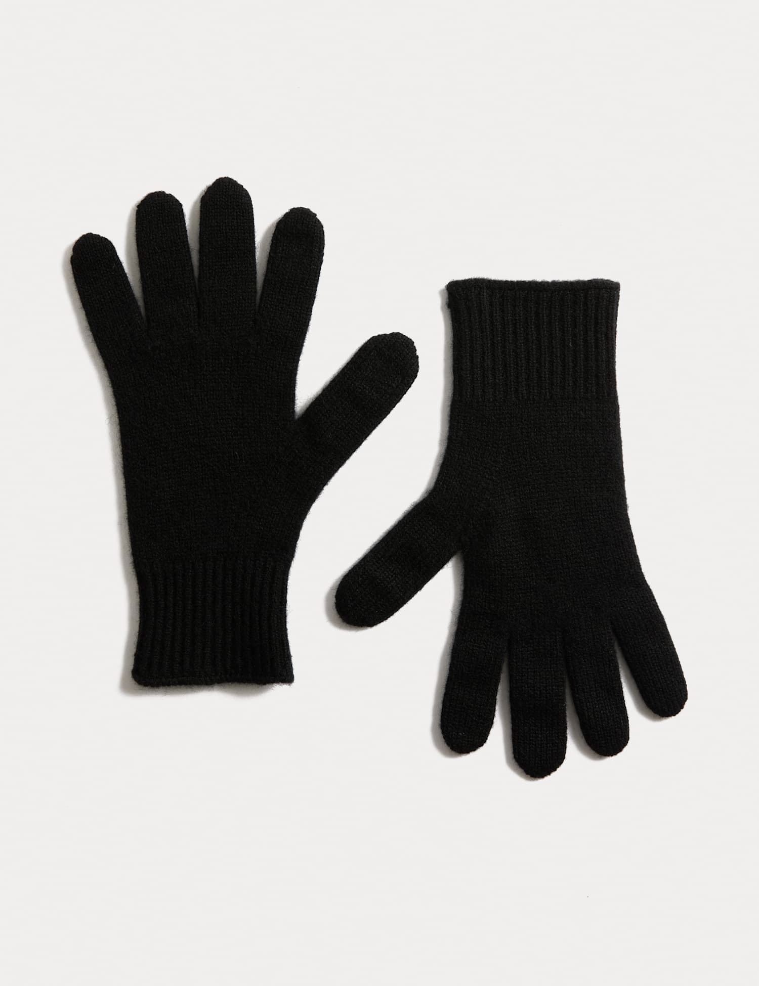 Autograph Pure Cashmere Knitted Gloves Black