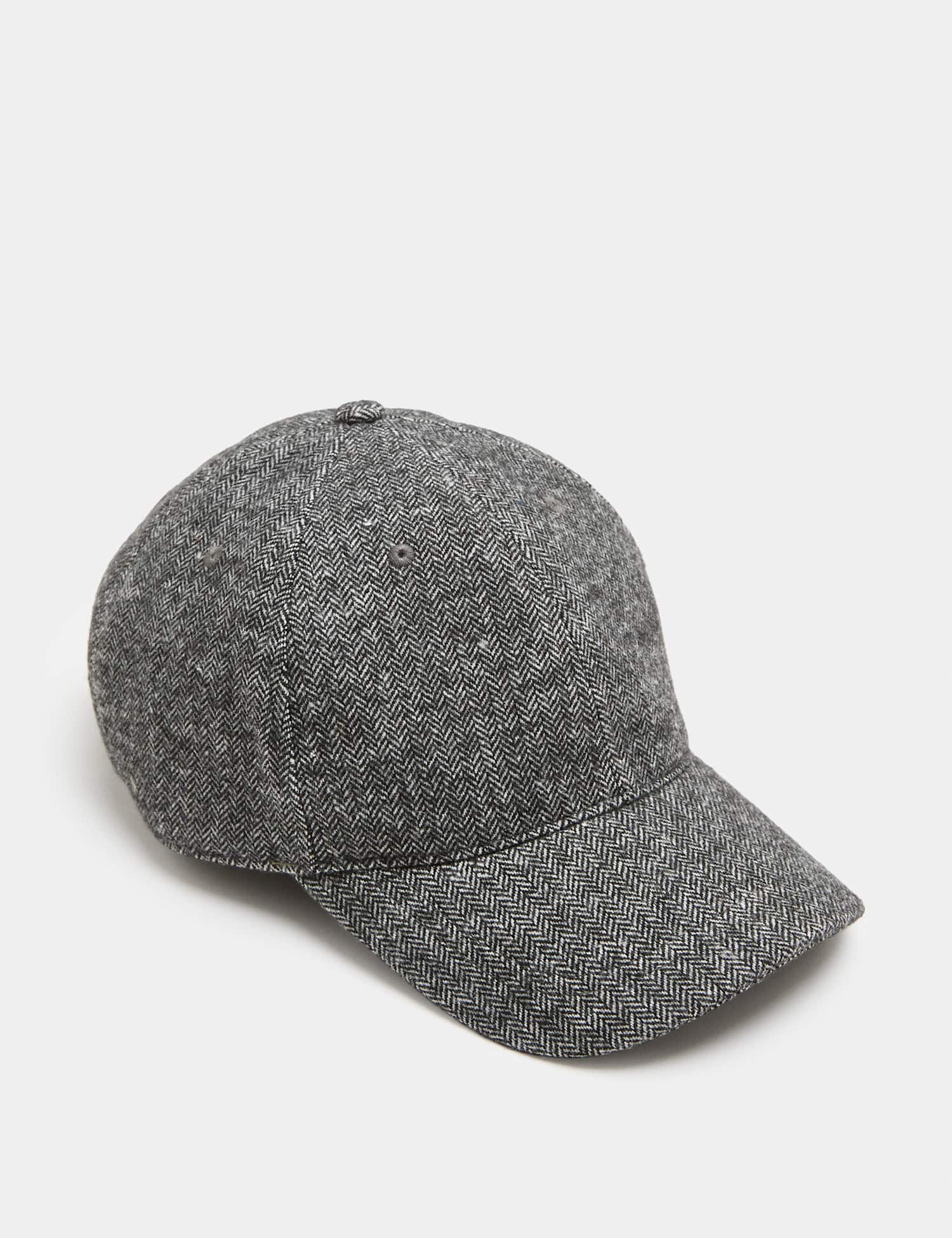 M&S Herringbone Baseball Cap with Wool Grey Mix