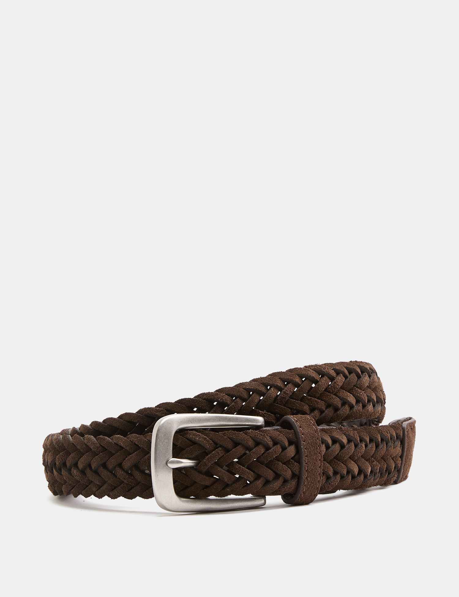 M&S Suede Slim Plaited Belt Dark Brown