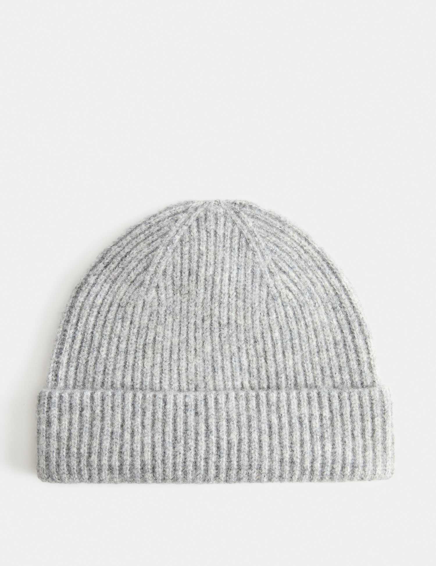 Autograph Textured Ribbed Beanie Hat with Wool Grey