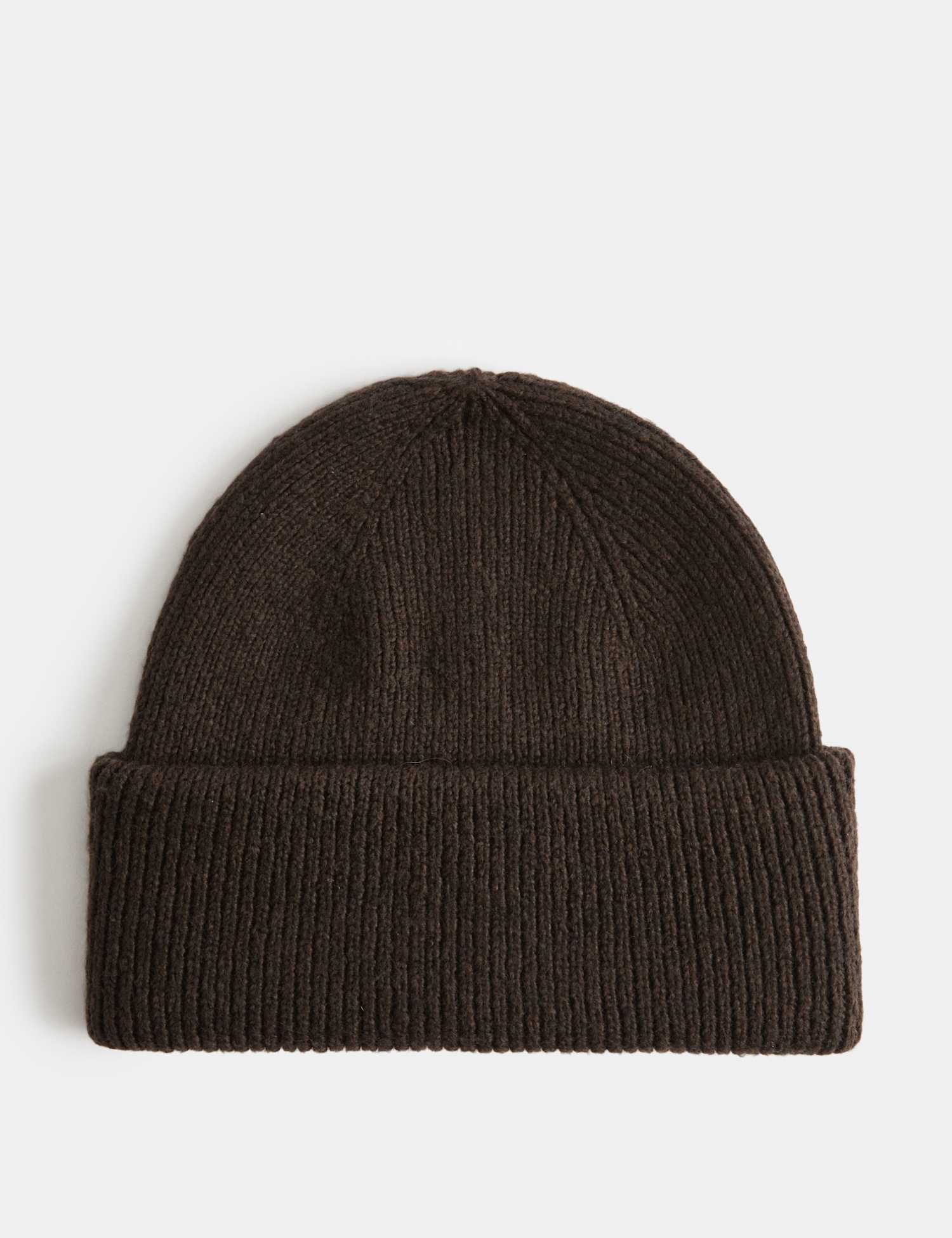 M&S Ribbed Knitted Beanie Hat Dark Brown