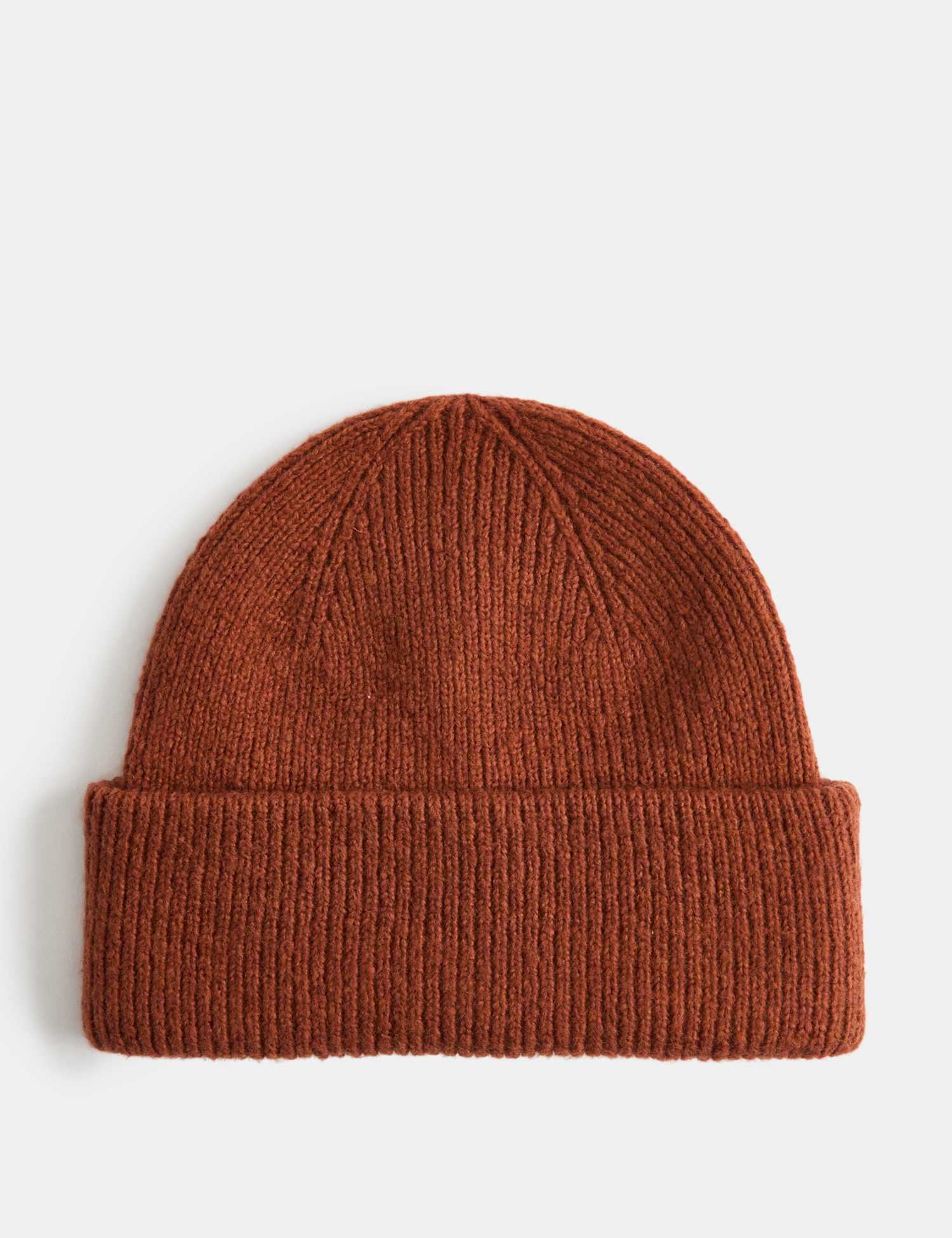 M&S Ribbed Knitted Beanie Hat Dark Orange
