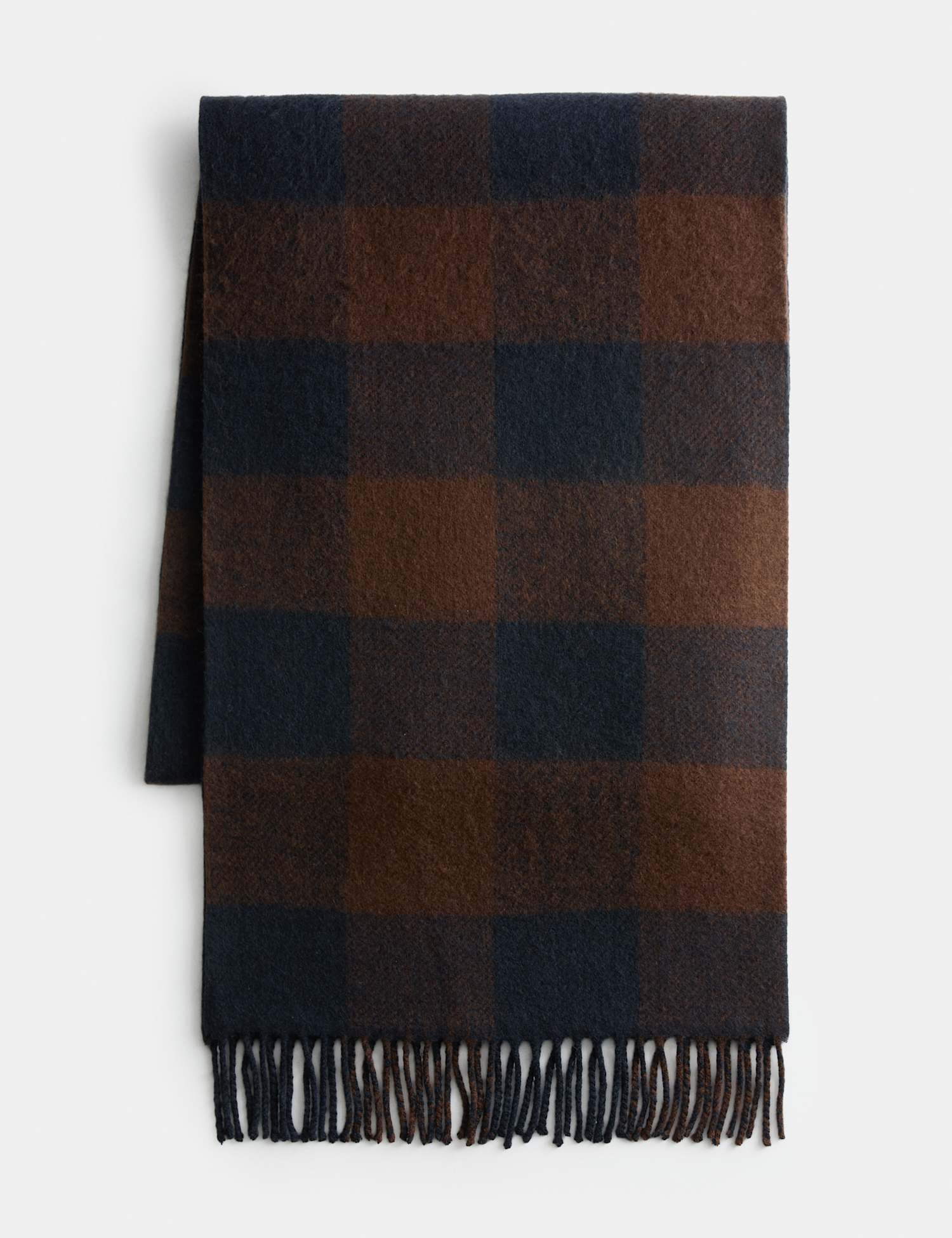 M&S Wool Blend Checked Scarf Navy Mix