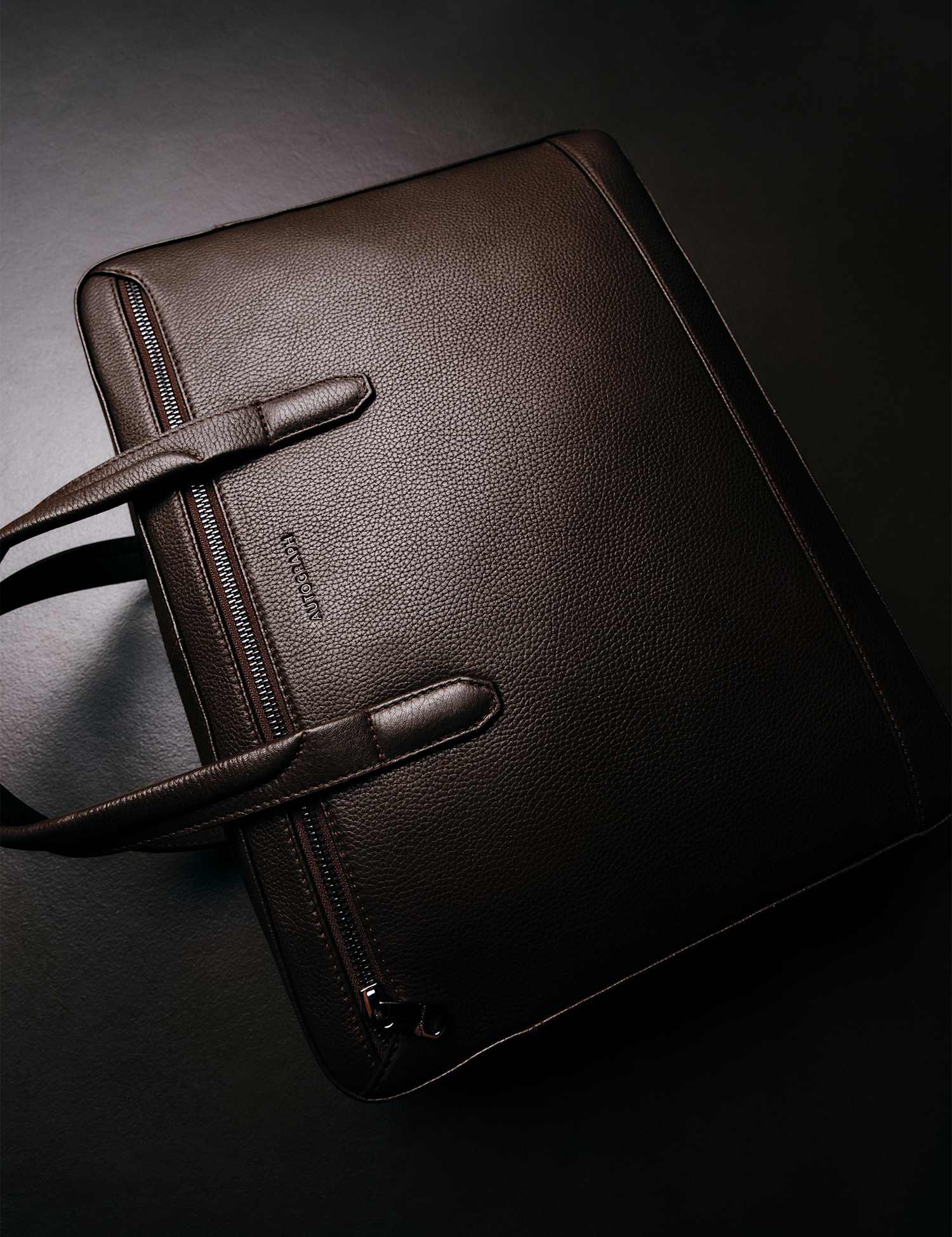 Autograph Leather Pebble Grain Laptop Bag Brown