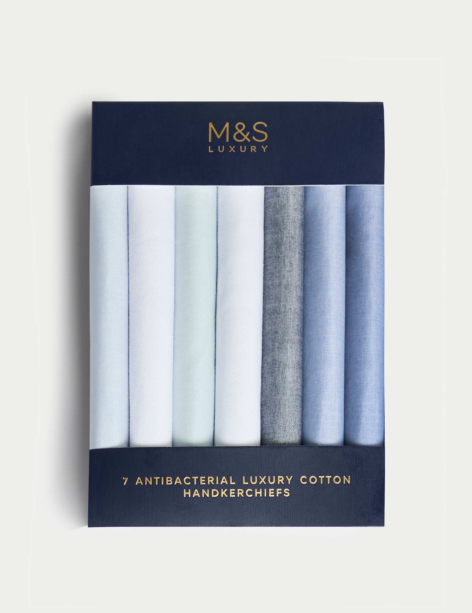 M&S 7pk Antibacterial Pure Cotton Handkerchiefs Blue Mix