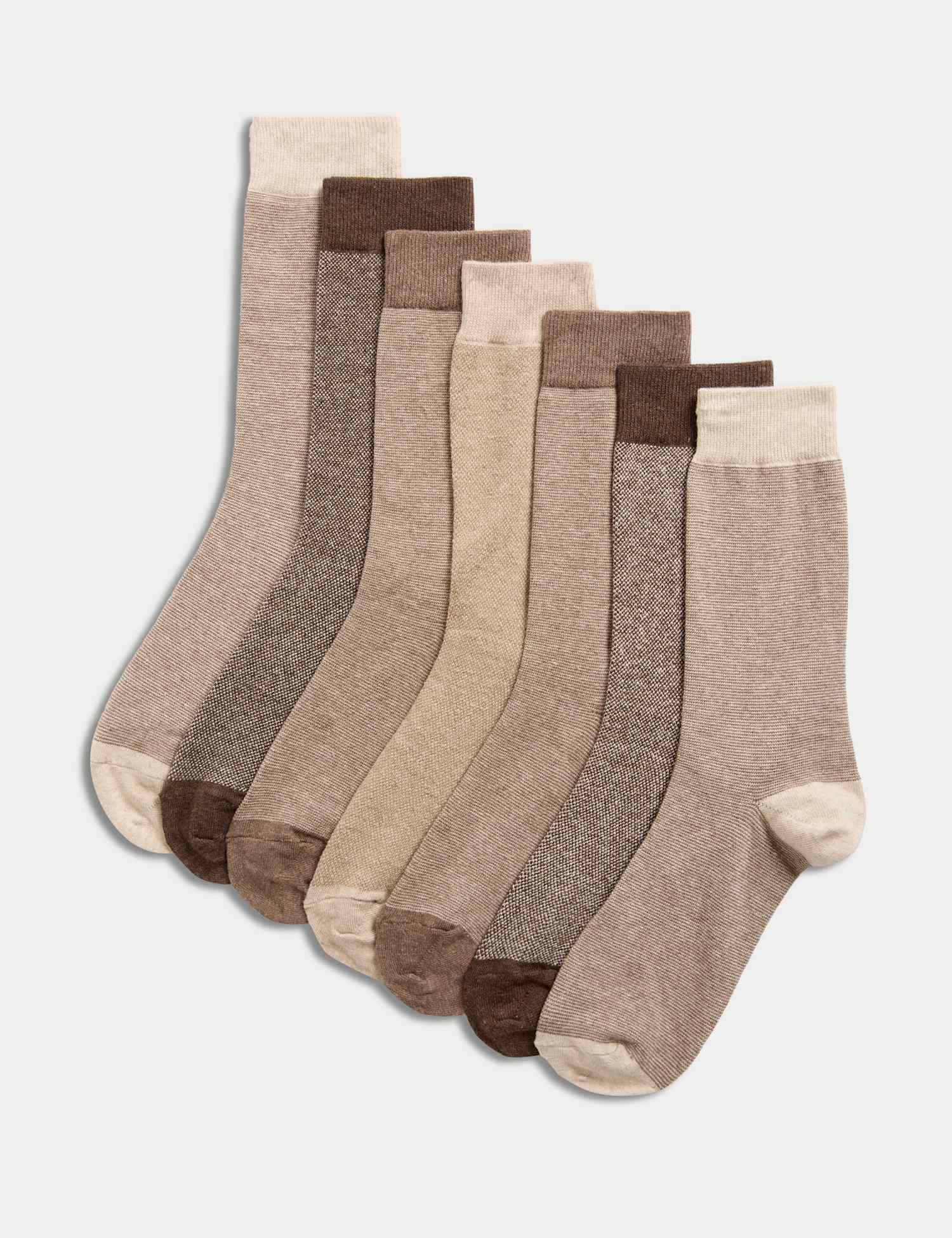 M&S 7 Pack Cool & Fresh� Cotton Rich Socks Soft Brown Mix